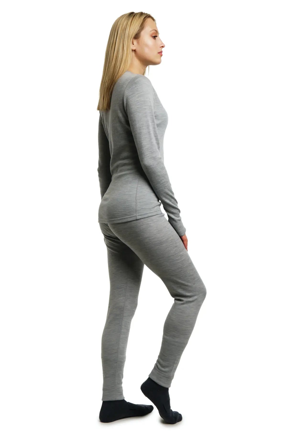 Women's 250 GSM Merino Wool Thermal Underwear Set - Gray Heather - Warm Base Layer for Winter, Hiking & Outdoor Activities