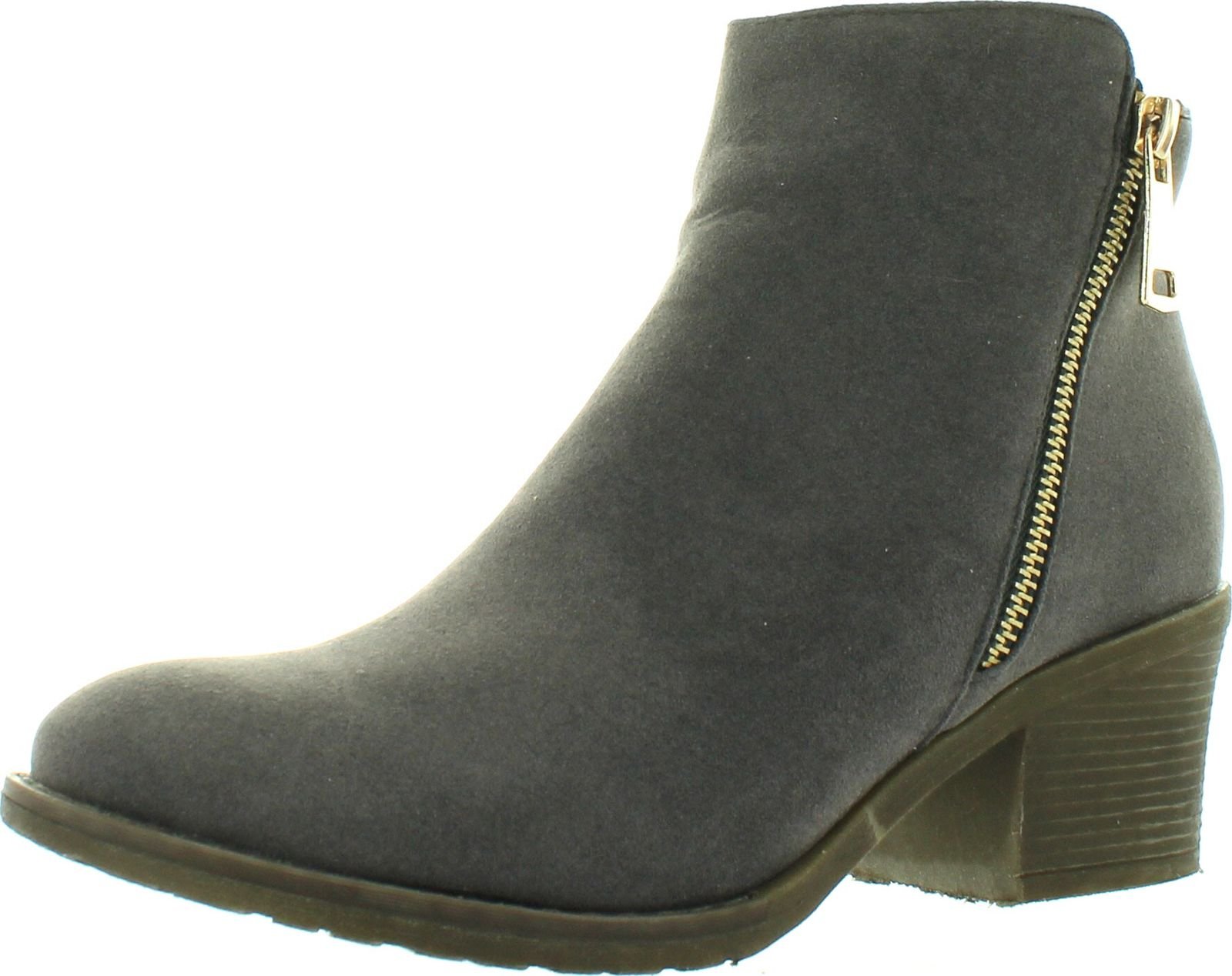 Pama-01 Women's Chunky Heel Ankle Boots with Zipper & Straps - Stacked Block Heels, Grey Color, Size 6 | Perfect for Fall Fashion, Night Out & Office Wear
