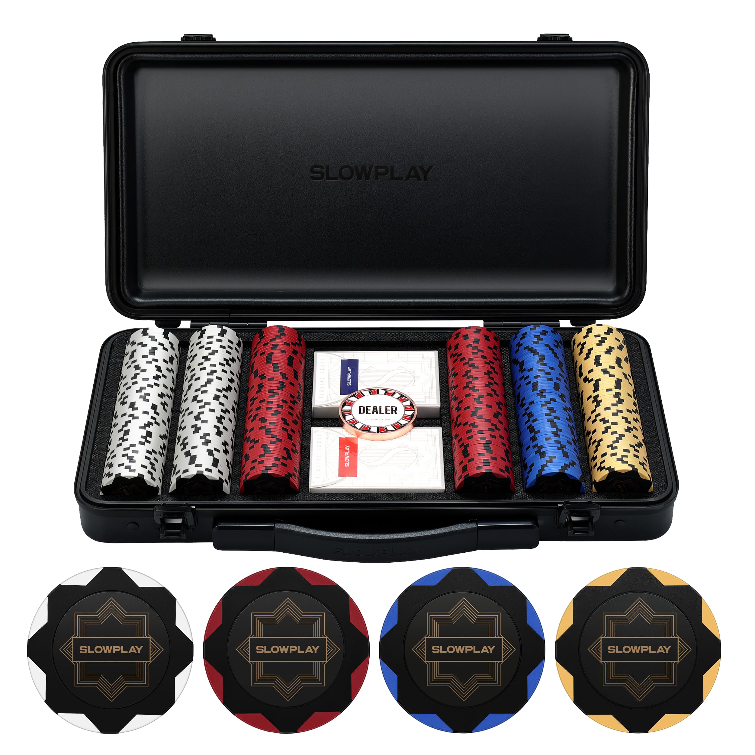 SLOWPLAY Nash 14g Clay Poker Chips Set - 300/500 Pieces Texas Hold'em Poker Chips with Premium German Polycarbonate Case | Durable Casino Style Poker Accessories | Perfect for Home Games, Poker Nights & Gifts for Poker Players