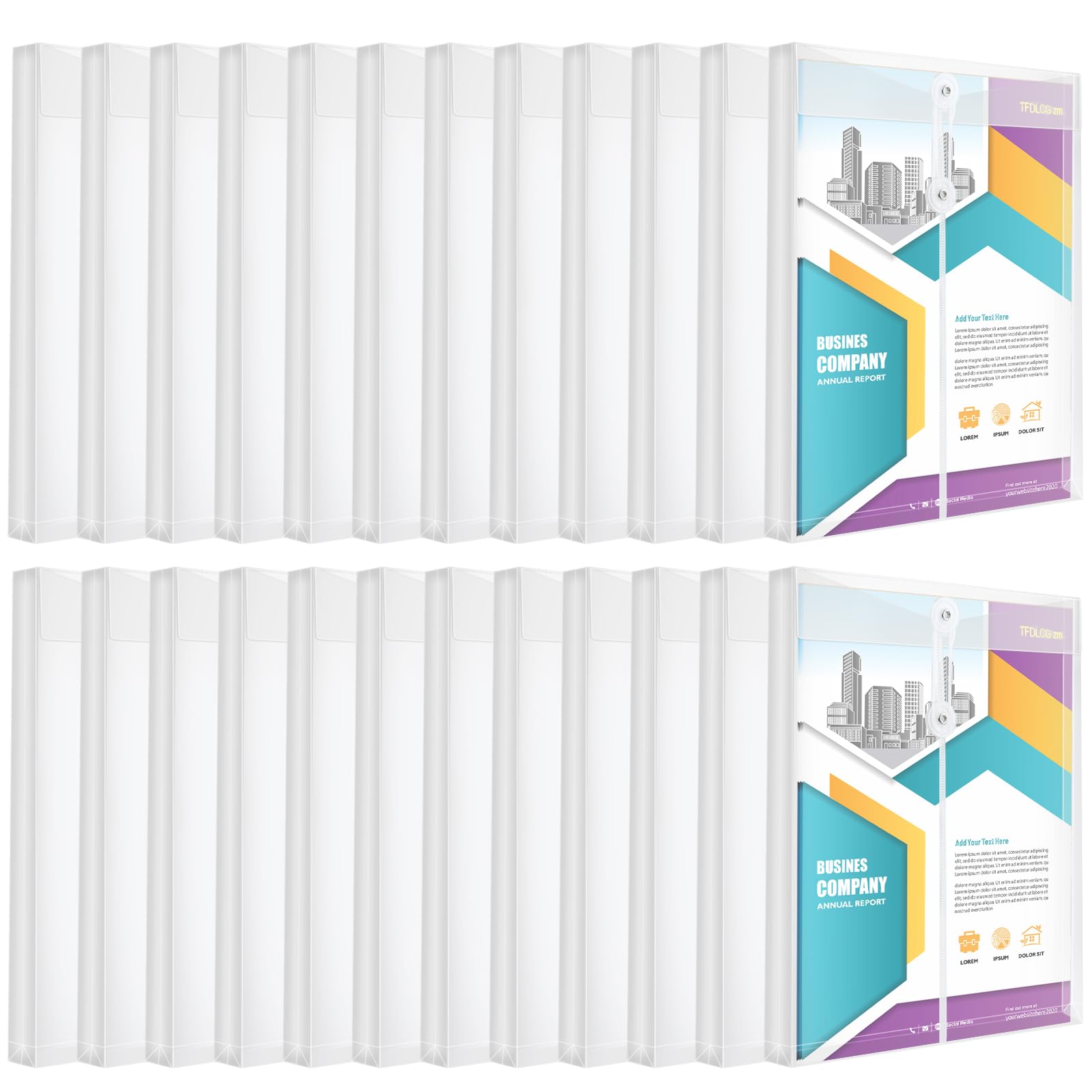 24 Pack Clear Plastic Envelopes with String Closure - A4/US Letter Size Poly Reusable File Folders (1-1/4