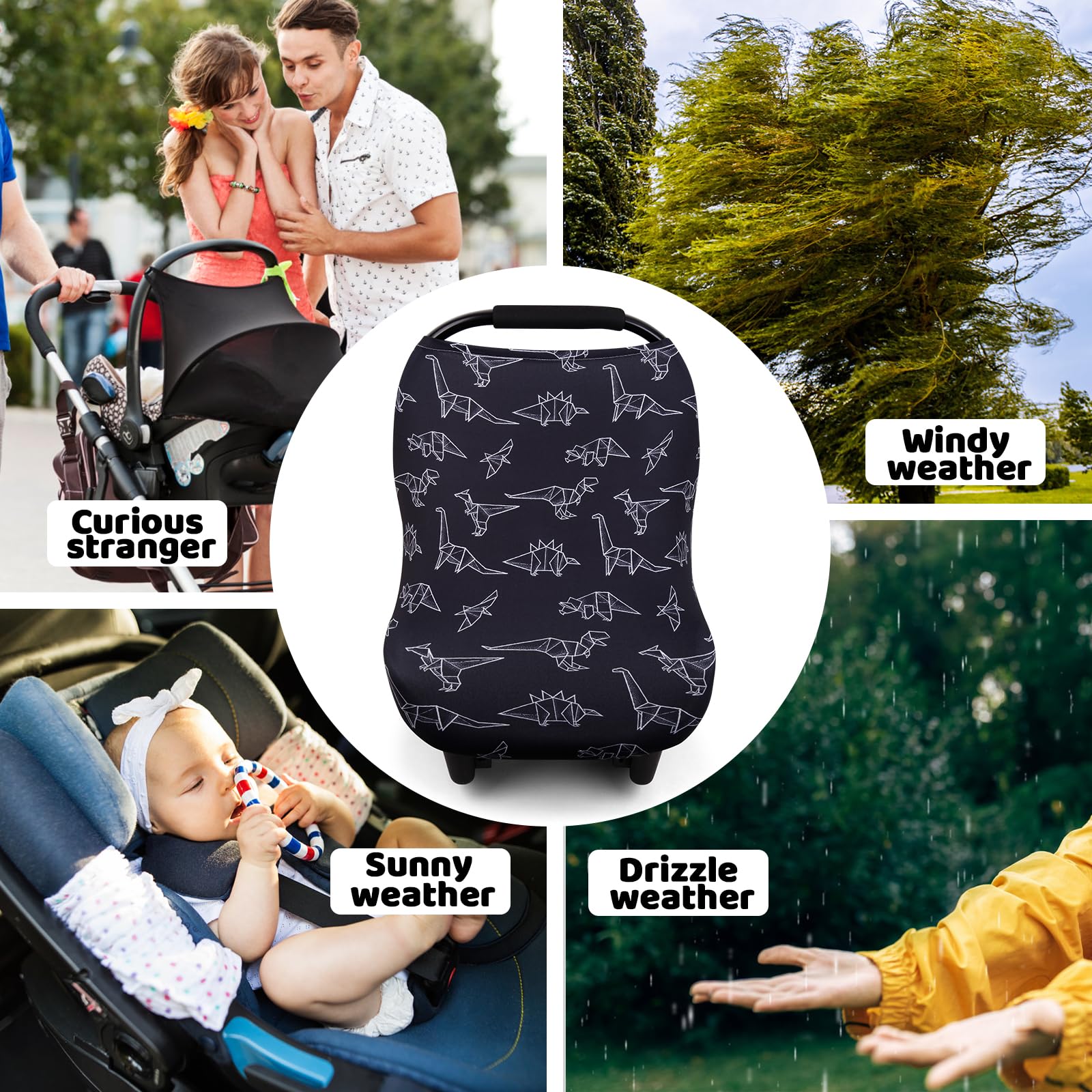 Rquite Baby Car Seat Cover - Breathable Infant Canopy & Nursing Cover for Breastfeeding, Stretchable & Comfortable for Boys & Girls - Perfect for Strollers, Shopping Carts & Outdoor Activities