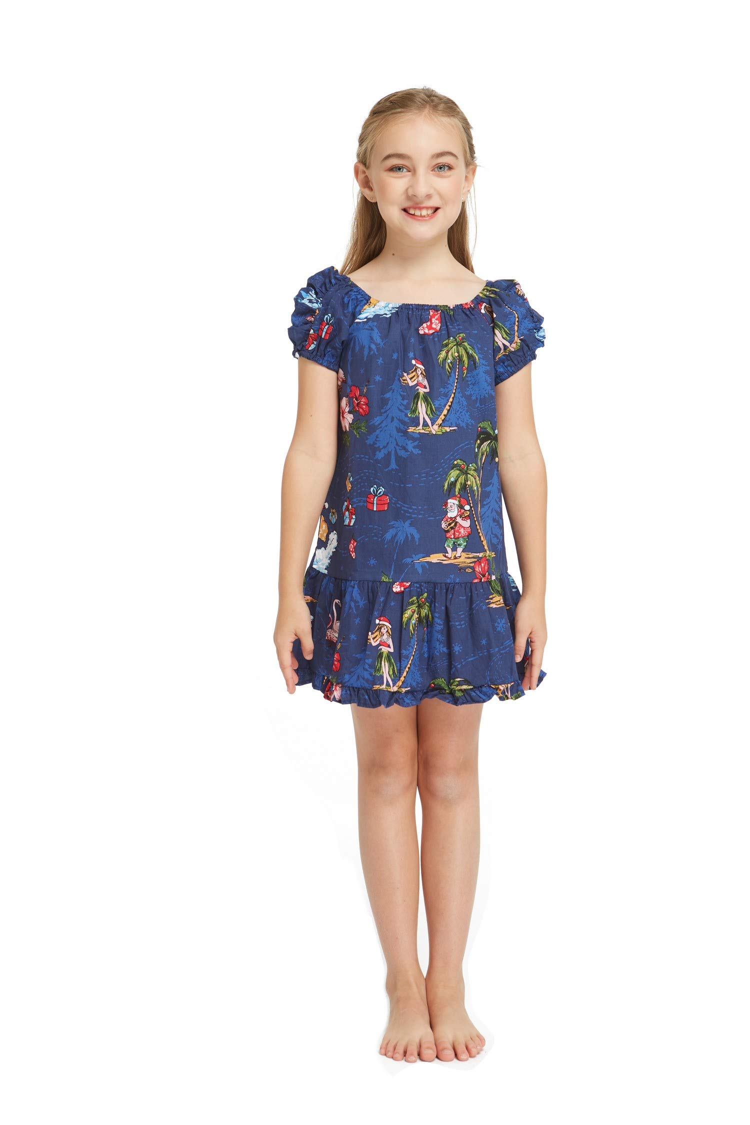 Father Daughter Matching Hawaiian Luau Outfits - Long Sleeve Aloha Shirt & Muumuu Dress Set for Christmas, Holidays, and Family Photos