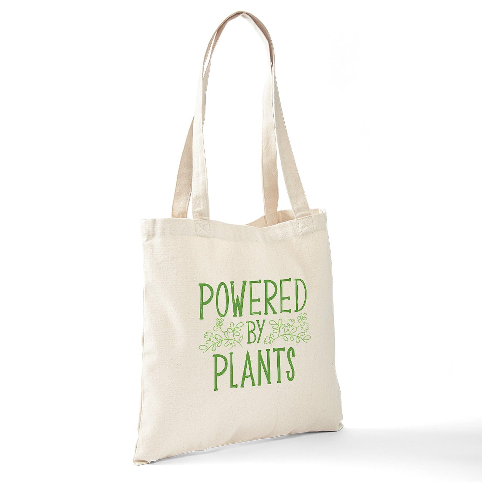 Powered By Plants Natural Canvas Tote Bag - Eco-Friendly Reusable Shopping Bag for Groceries, Beach & Daily Use