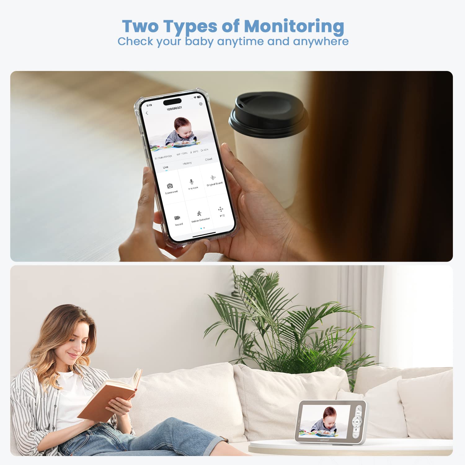 ieGeek 2K HD Baby Monitor with 360° View - 2 Camera Split Screen System, WiFi Smartphone App & 5