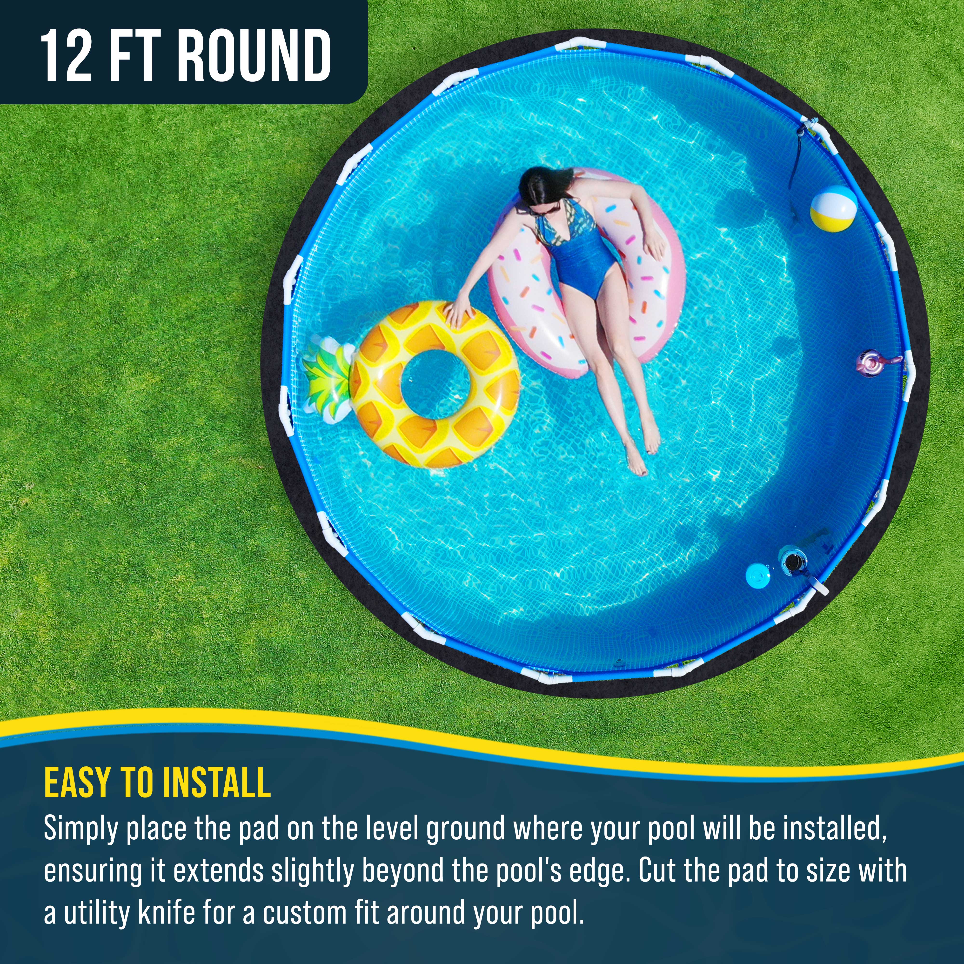 Heavy Duty 12-Foot Round Pool Liner Pad for Above Ground Swimming Pools - Protects Liner from Punctures & Weeds | Durable Weed Barrier Fabric for Long-Lasting Protection | Perfect for Backyard, Family, and Summer Pool Use