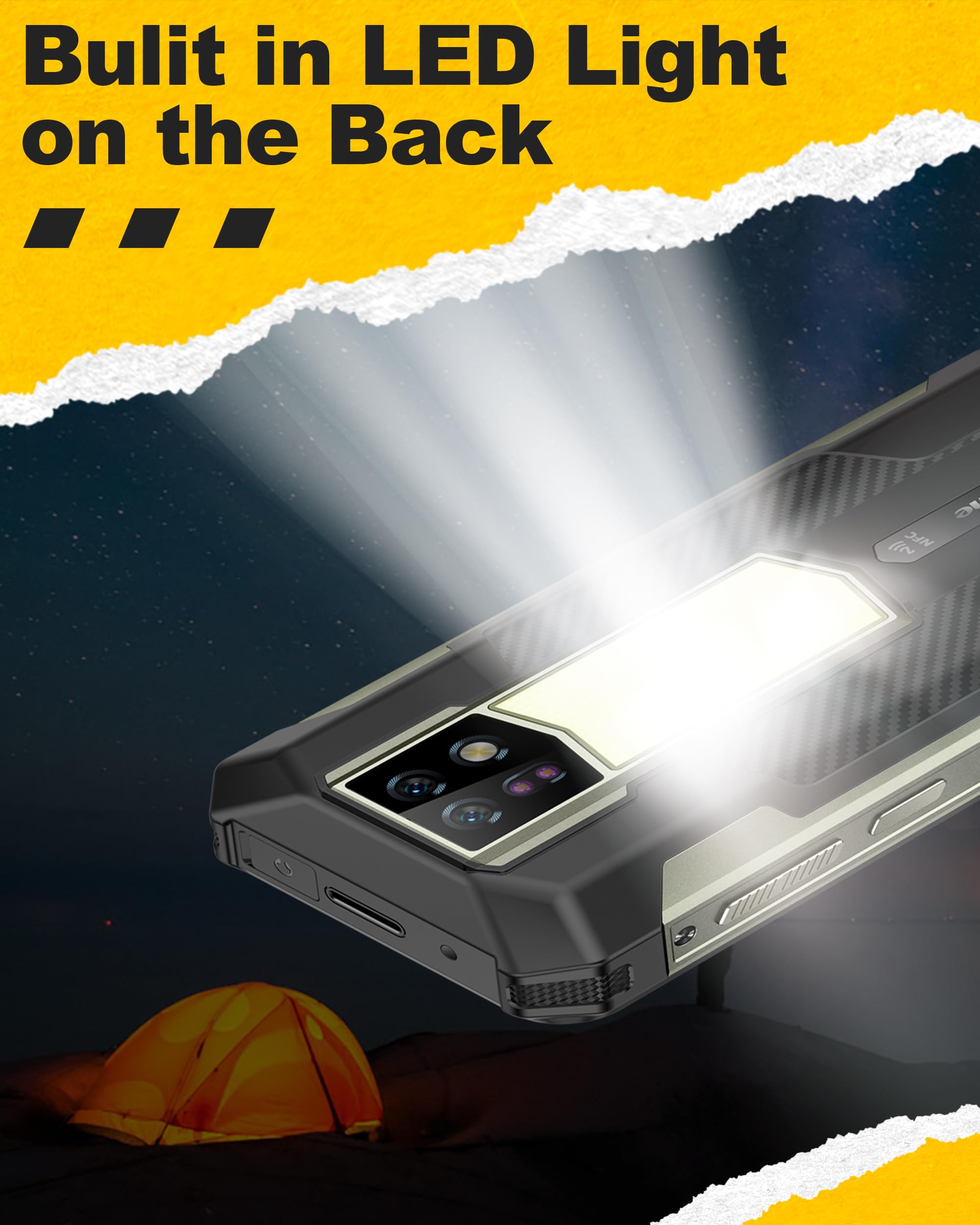 Ulefone Armor 24 Rugged Smartphone - Android 14, 22000mAh Battery, 1000Lumens Camp Light, 24+256GB Storage, 64MP Dual Cameras, 6.78” Display, NFC/GPS/Face Unlock, 4G LTE Unlocked - Perfect for Outdoor Adventures, Camping & Extreme Conditions