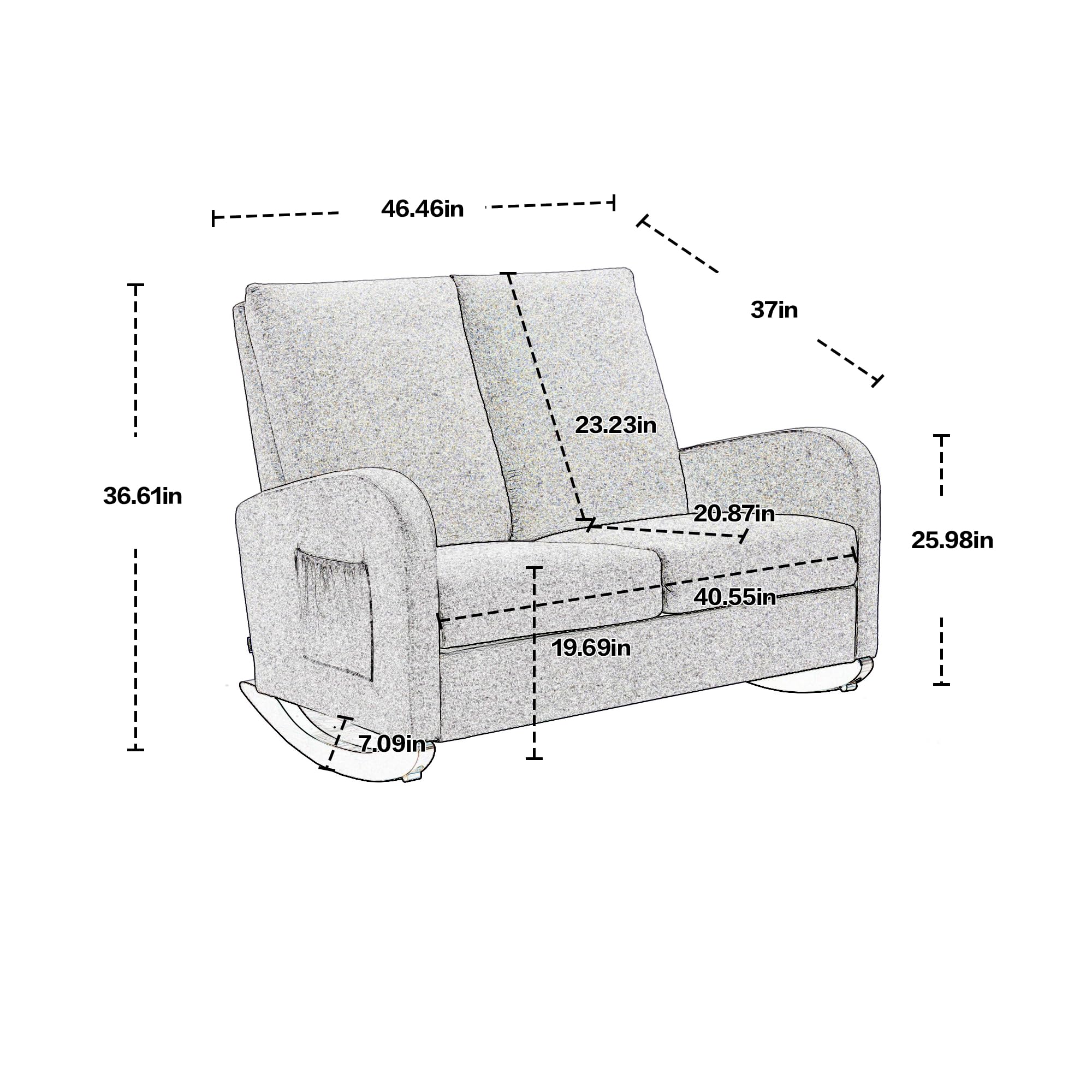 Modern Double Rocking Chair - Oversized Nursery Glider with High Backrest & Side Pocket, Extra Wide Rocking Sofa for Living Room, Bedroom & Nursery - Perfect for Breastfeeding, Reading Nook & Relaxation (Beige)