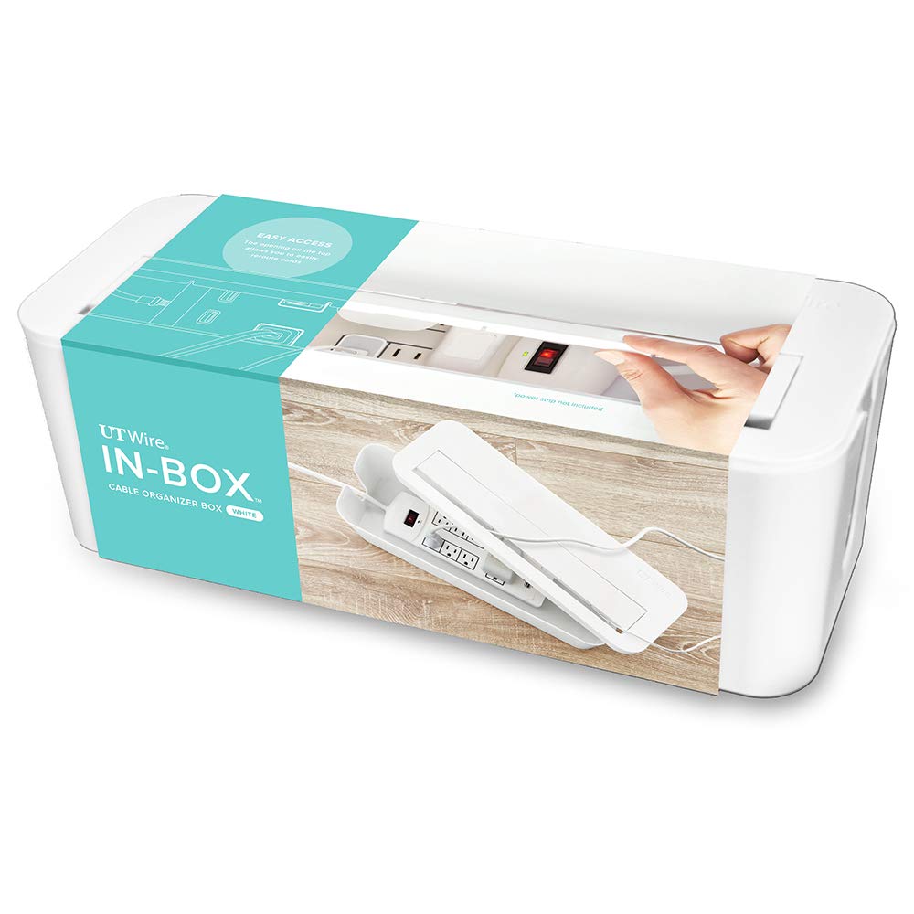 Extra Large Under Desk Cable Organizer Box - White Surge Protector Concealer for Neat Wire Management | Perfect for Home Office, Gaming Setup & Workspace Organization