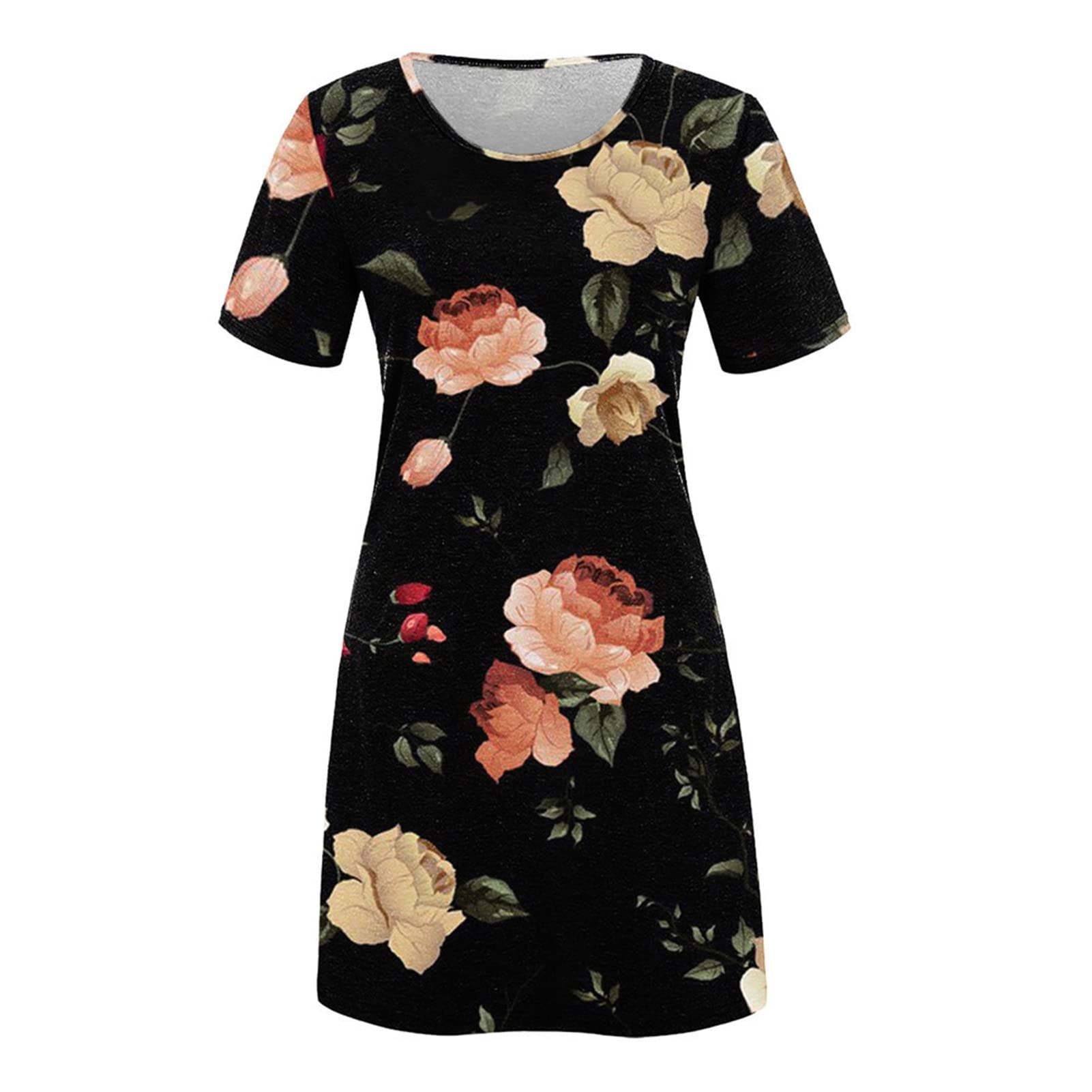 Floral Print Women's Summer Dress - Knee Length, Round Neck, Short Sleeve with Side Pockets | Perfect for Parties, Weddings & Outdoor Events