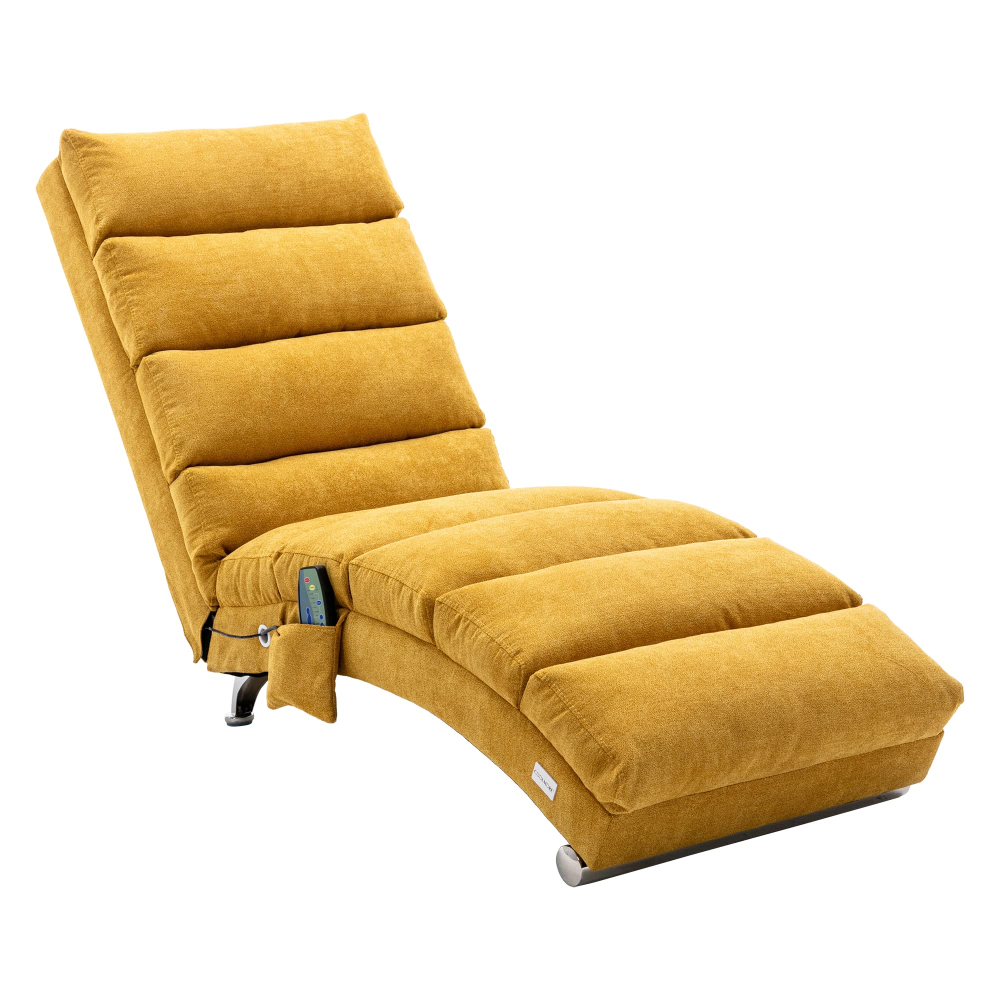 Electric Recliner Massage Chaise Lounge Chair - Ergonomic Linen Accent Chair with Adjustable Backrest, Modern Long Lounger for Living Room, Office or Bedroom - Perfect for Relaxation, Reading & Napping (Mustard)