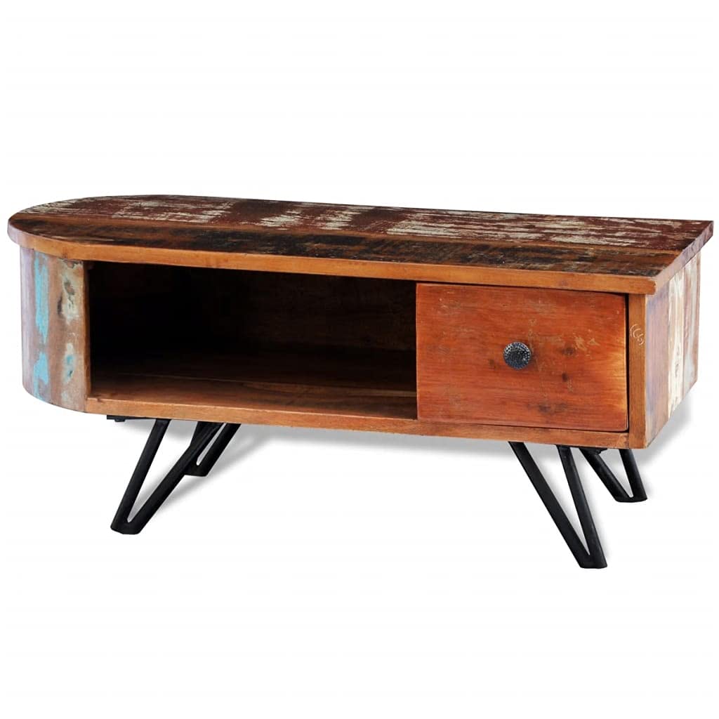Rustic Reclaimed Wood Coffee Table with Sturdy Iron Pin Legs - Perfect for Living Room, Lounge, and Farmhouse Decor