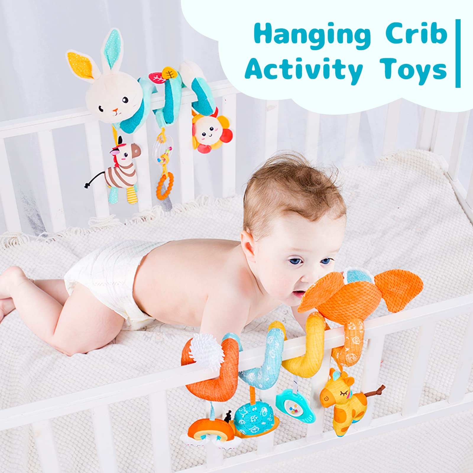 Koty Rabbit Hanging Rattle Toys for Babies 0-6 Months - Soft Spiral Plush Toy for Car Seat, Stroller & Crib - Perfect Newborn Sensory & Teething Gift for Infant Development