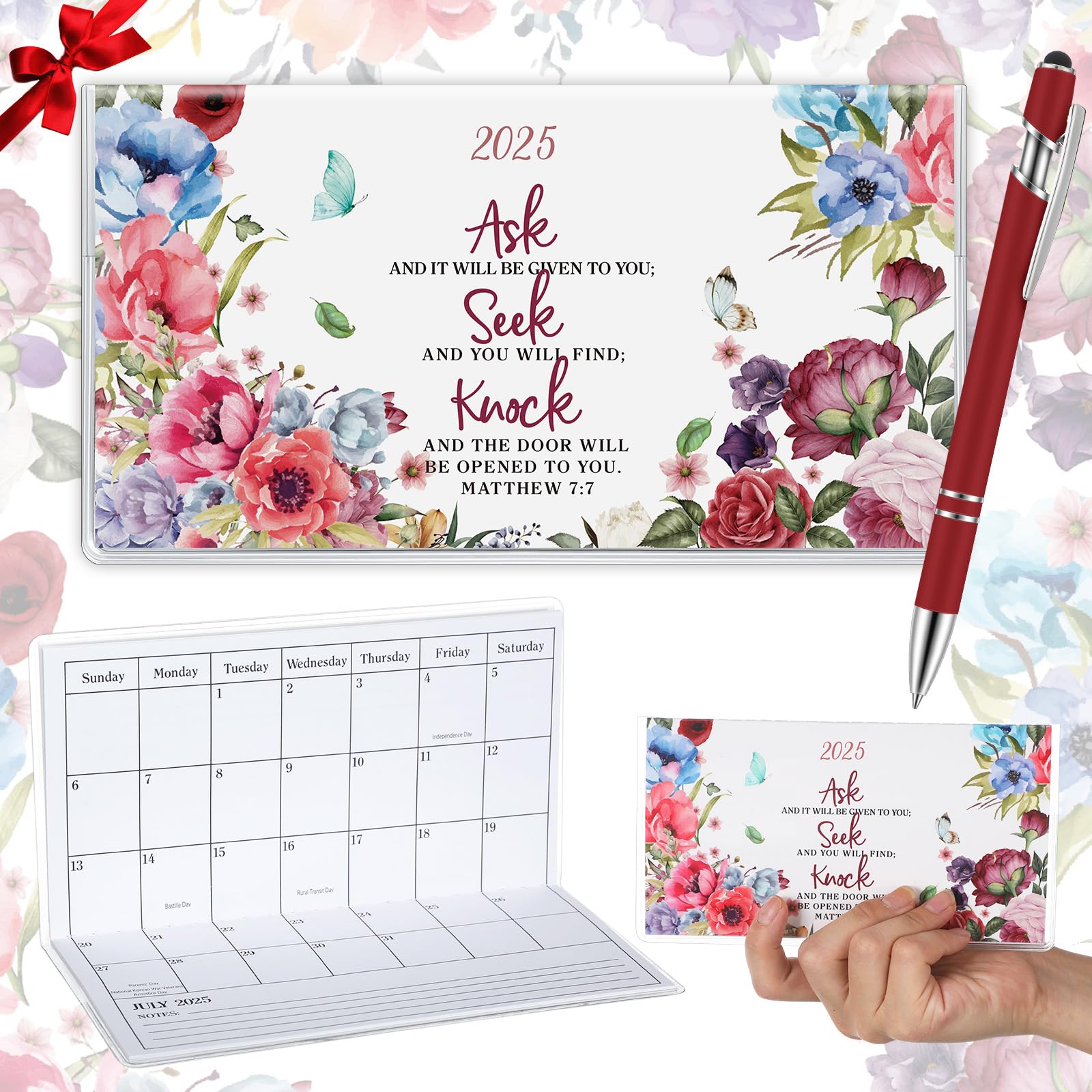 Gueevin 2025 Small Pocket Planner - Weekly & Monthly Organizer with Pen, Compact Purse Calendar for Women, Perfect Christmas & New Year Gift (Wine Red, Bible Size) - Ideal for Daily Scheduling, Journaling, Bible Study & Gift Giving