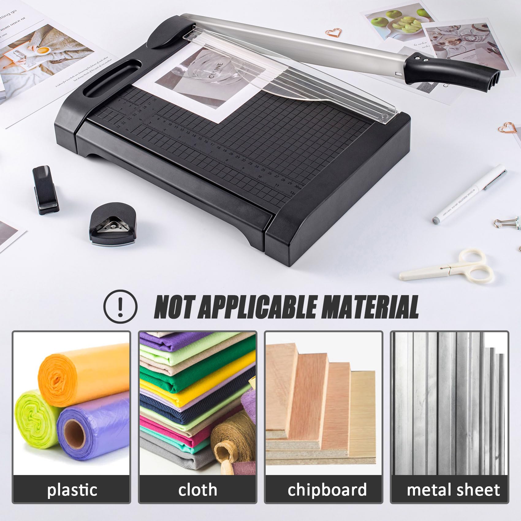 TIANSE 3-in-1 Paper Cutter & Trimmer with Safety Blade Lock - Guillotine Style Paper Cutting Board for 5-10 Sheets - Perfect for Home, Office & School Use - Ideal for Crafting, Scrapbooking & Document Organization