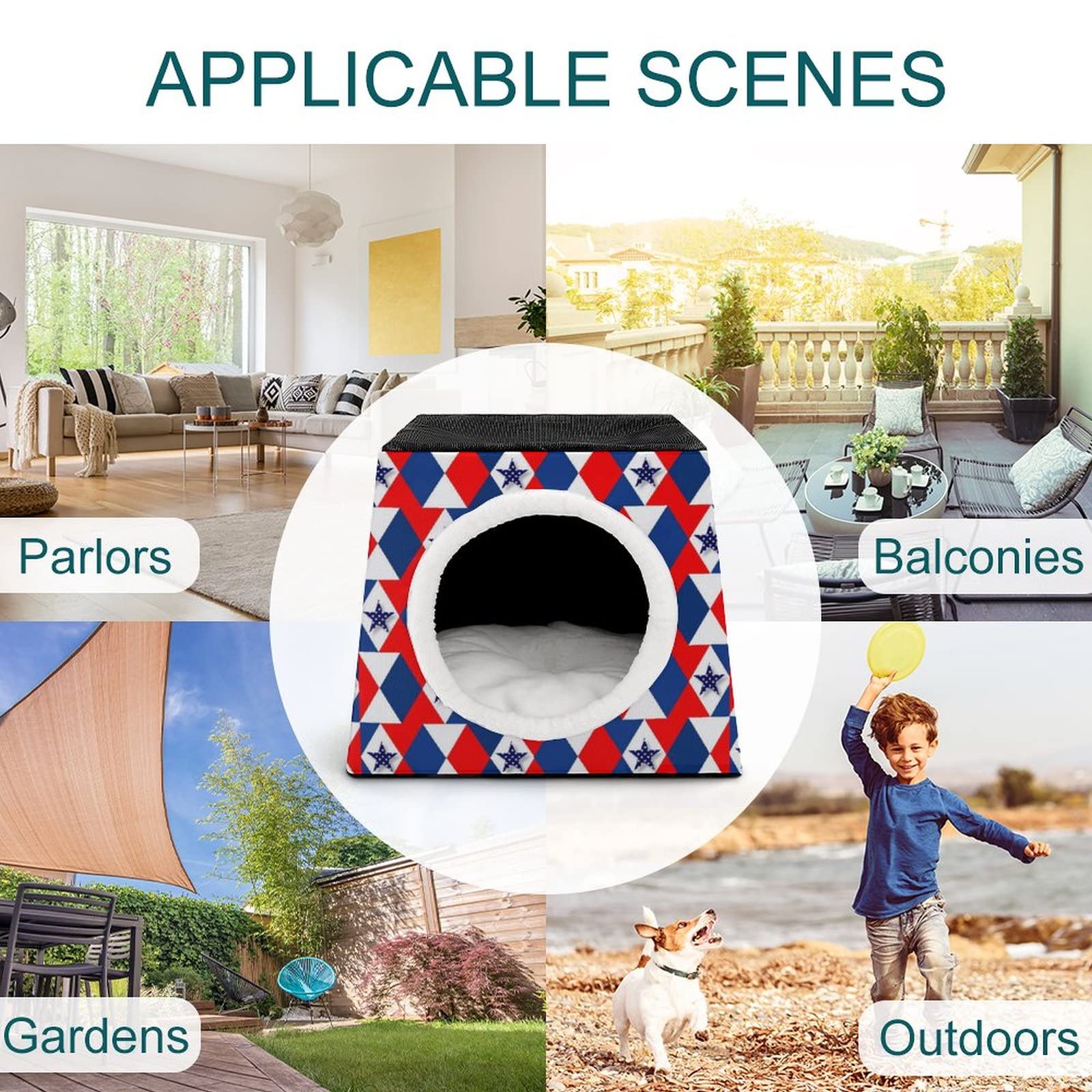 Printed Pet House for Cats & Small Dogs - Indoor Cat Bed, Outdoor Cat Cube Condo with Five-Pointed Star Flag - Cozy Pet Sofa for Home, Apartment, or Garden Use