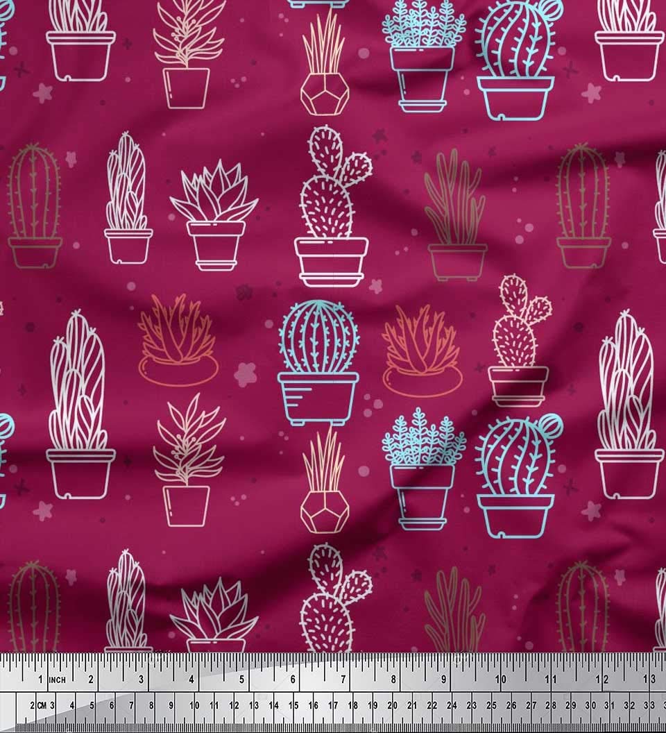 Soimoi Moss Georgette Brown Fabric by The Yard - 42 Inch Wide Dot & Cactus Tree Printed Material for Dresses, Curtains & DIY Crafts - Soft Flowy Fabric for Sewing Projects & Home Decor