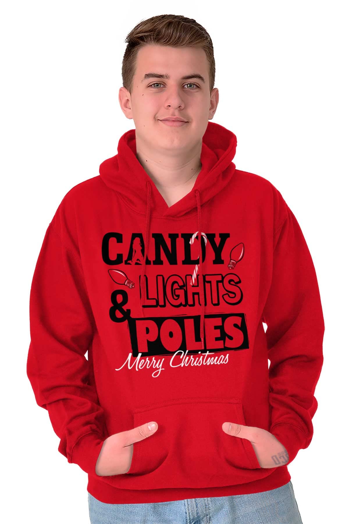 Funny Christmas Candy Lights Pole Hoodie - Cozy Men's Hooded Sweatshirt for Holiday Parties & Winter Outfits
