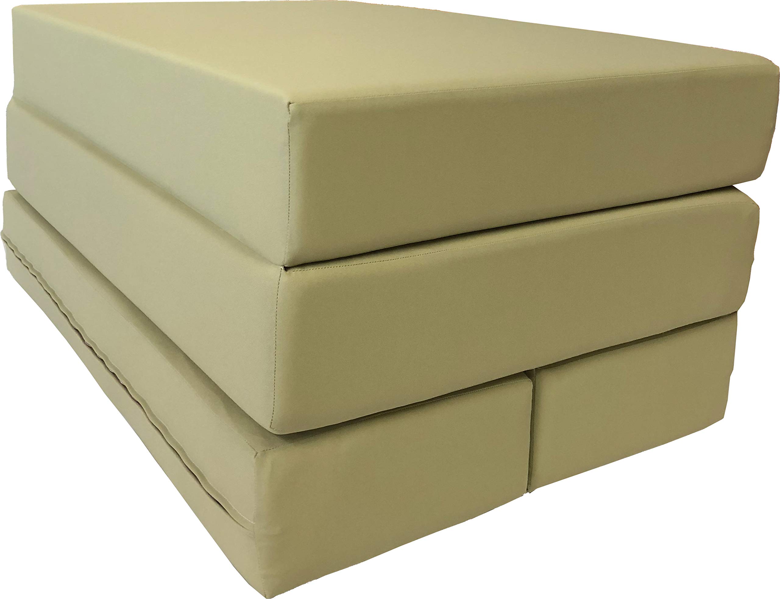 D&D Futon Furniture Folding Foam Mattress - Queen Size Sofa Bed with Tan Cover, Convertible Guest Bed for Small Spaces, Living Room & Dorm Use