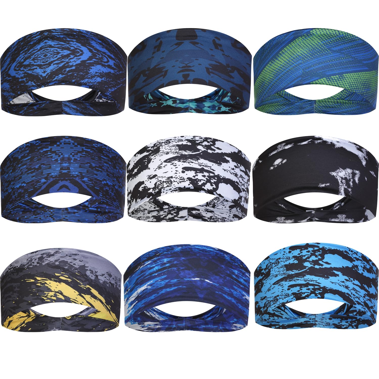 9pcs Moisture Wicking Headbands for Running, Yoga & Sports