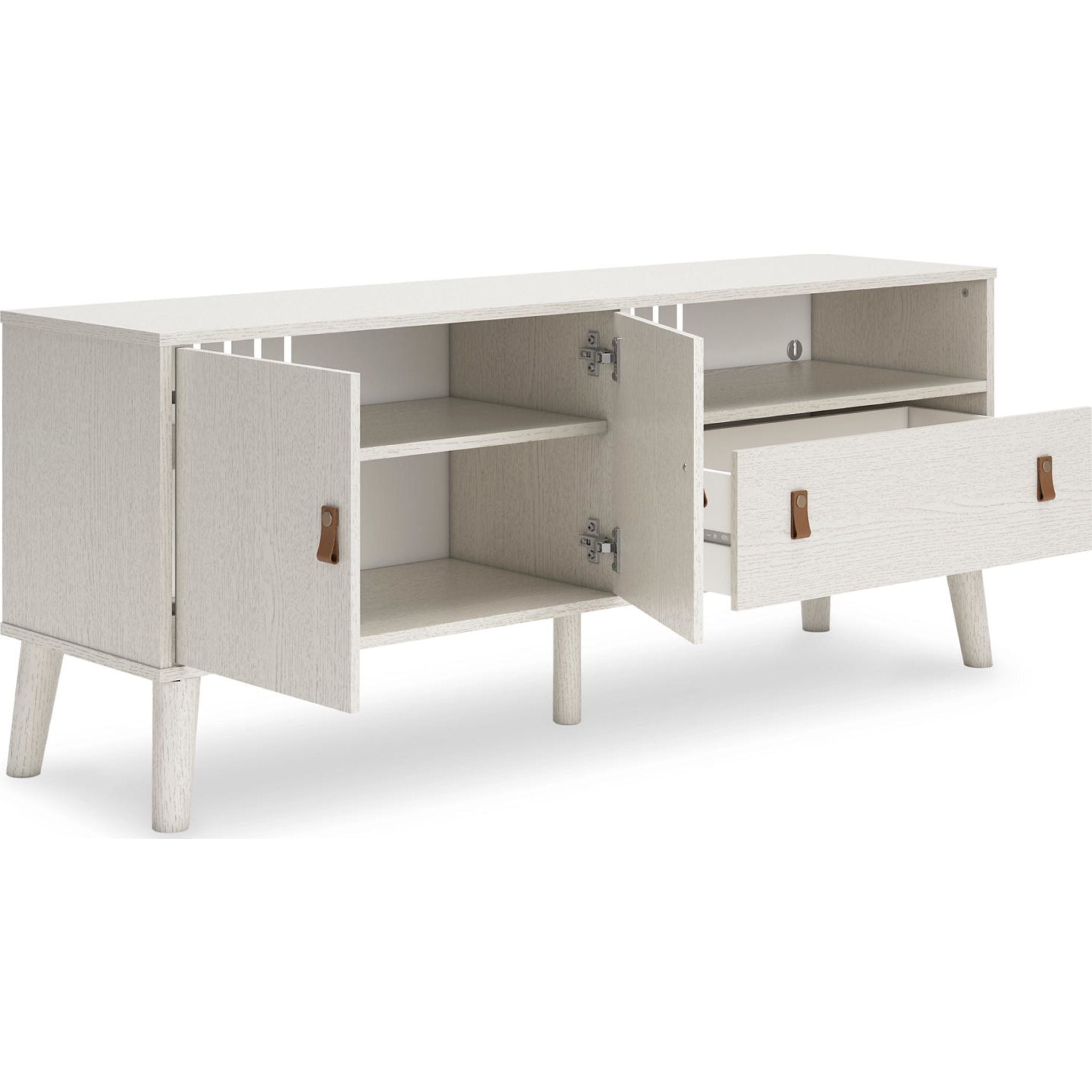 Aprilyn Modern TV Stand for Living Room - White, Sturdy Wooden Entertainment Center with Storage Shelves for Flat Screen TVs up to 65