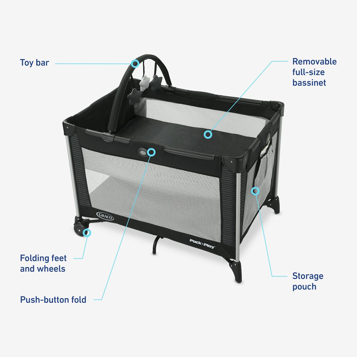 Graco Pack 'n Play On The Go 2-Level Playard - Portable Baby Playpen with Removable Bassinet & Changing Station - Perfect for Travel, Nursery & Daycare Use