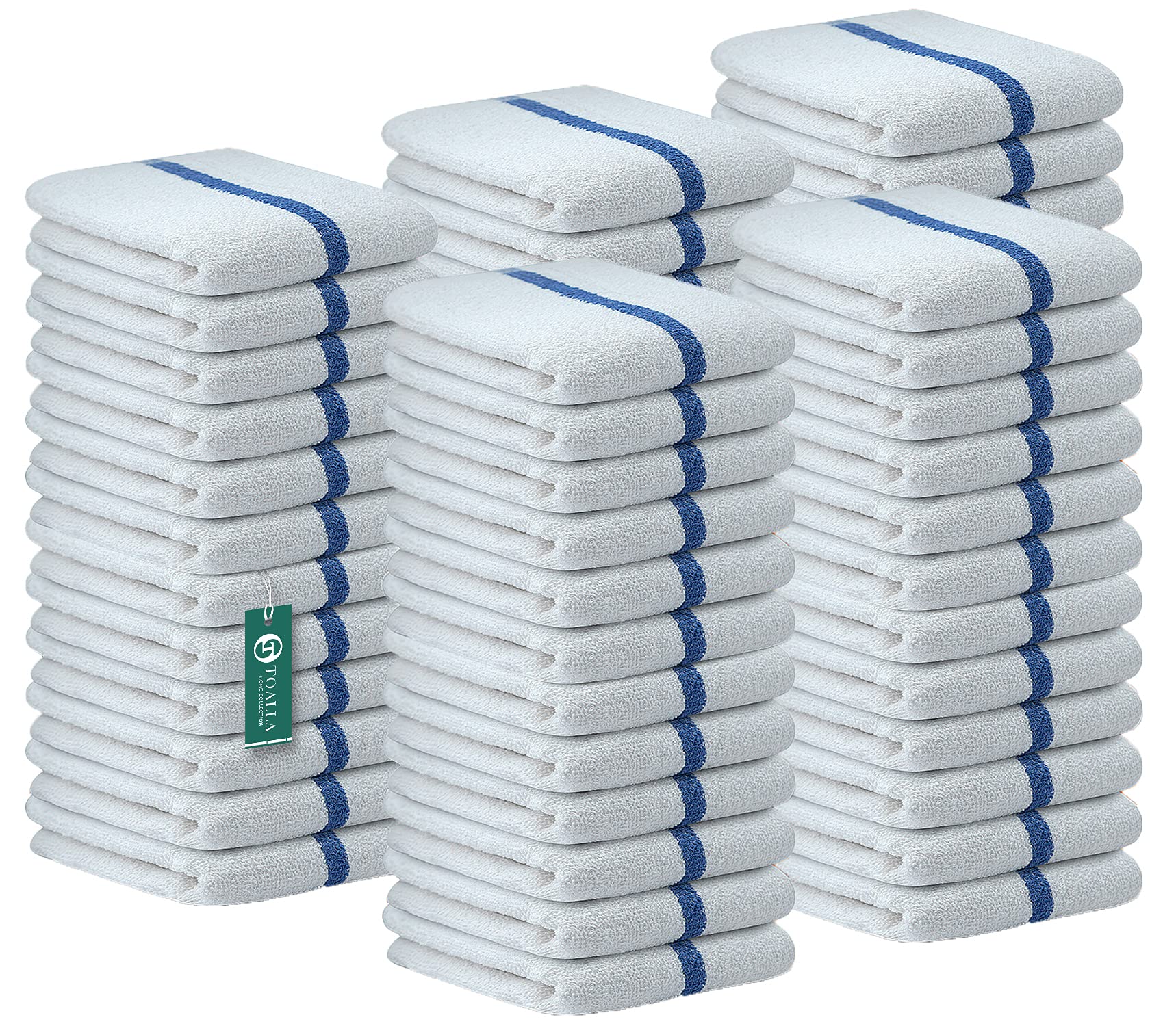 Bar Mop Towels Blue Stripe - Pack of 60, 10lbs 16x19 Inch 100% Cotton Double Stitched Absorbent Kitchen Dish Towels & Washcloths Set - Perfect for Restaurants, Catering & Home Kitchen Use