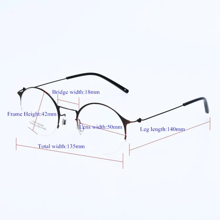 Aimee Unisex Semi-Rimless Round Alloy Eyeglasses Frame 1850 - Lightweight & Durable for Reading, Driving, and Daily Wear