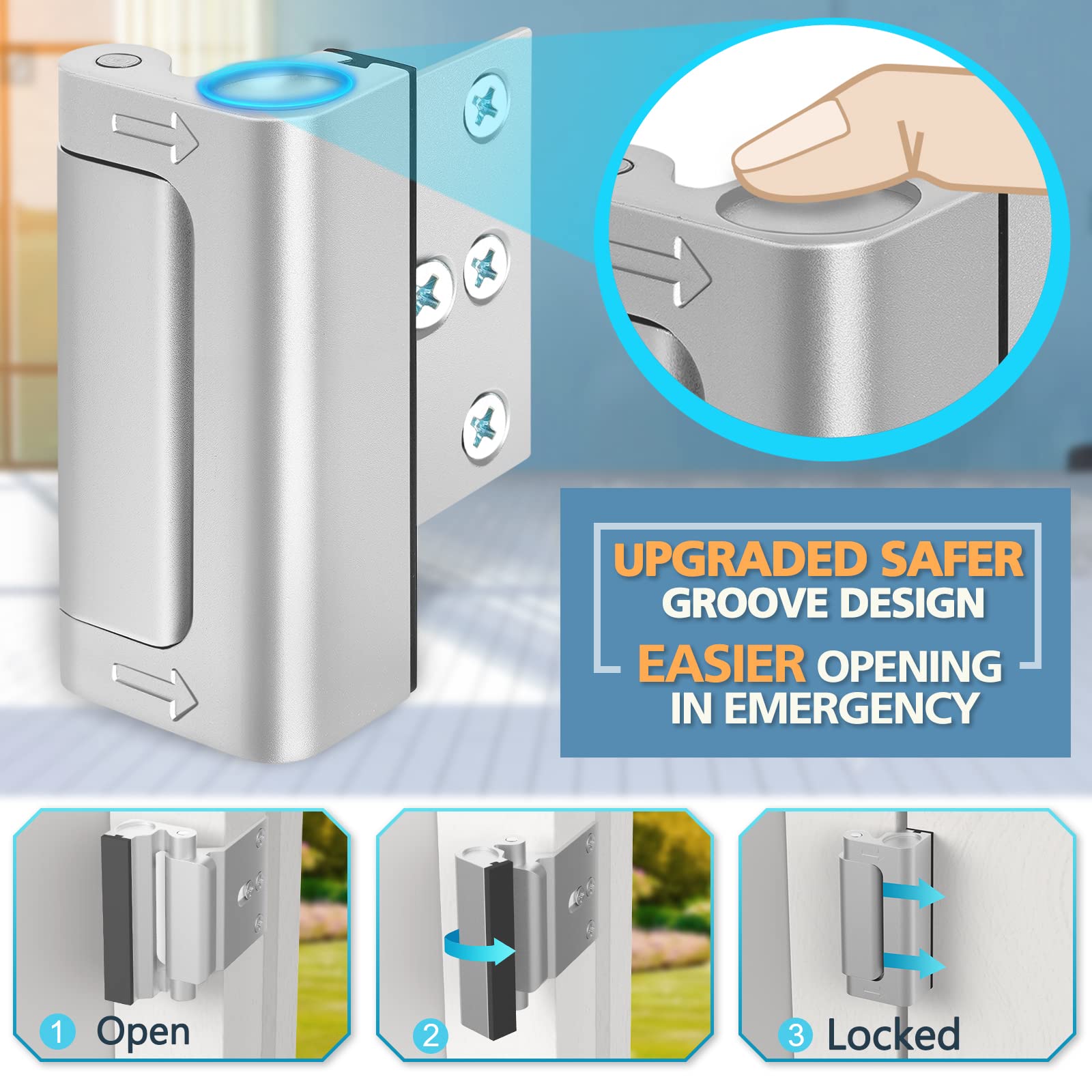Upgraded Home Security Door Lock - Childproof & Heavy Duty 800 lbs Capacity for Inward Swing Doors | Extra Safety Latch for Apartments & Houses | Perfect for Front Doors, Bedrooms & Kids' Safety Protection