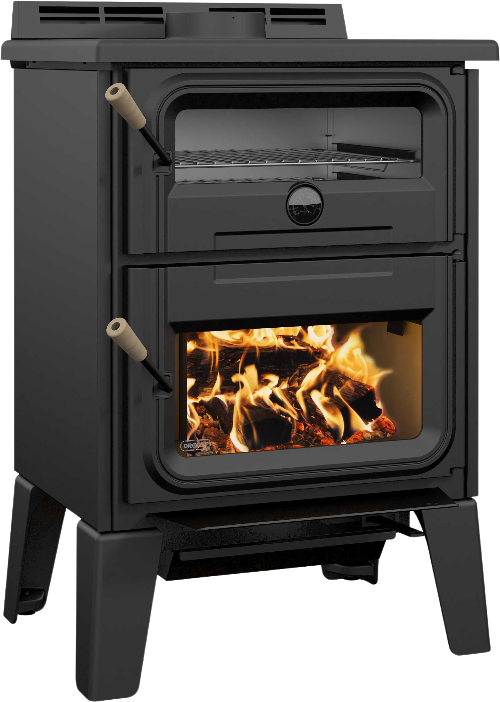 Drolet Bistro DB04815 Wood Burning Cook Stove - 2,100 Sq. Ft Heating Area - Efficient Wood Stove for Home & Cabin - Perfect for Cooking, Heating & Cozy Winter Nights