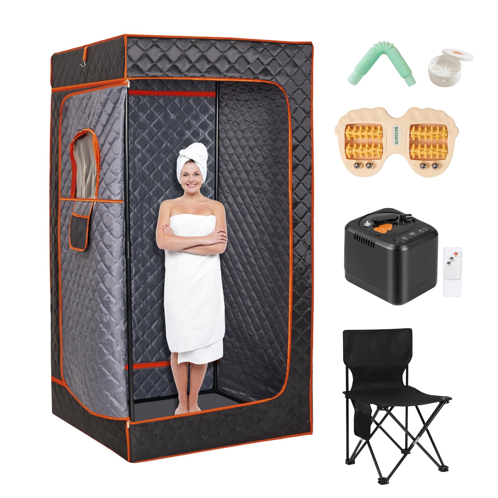 Portable Home Sauna Tent with 3L Steamer - Personal Steam Sauna Box for Gym, Yoga, Pilates & Relaxation | Indoor Spa Therapy for Detox & Weight Loss (Orange)