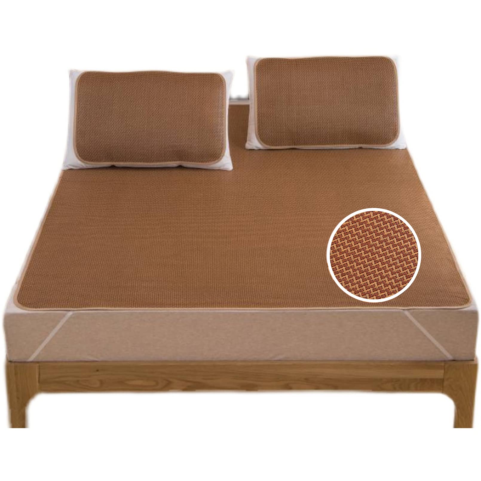 Foldable Cooling Summer Sleeping Mat - Breathable Rattan Bamboo Mattress Topper for Single & Double Beds - Portable Floor Mat for Dorm, Camping, Travel & Home Use (35.4