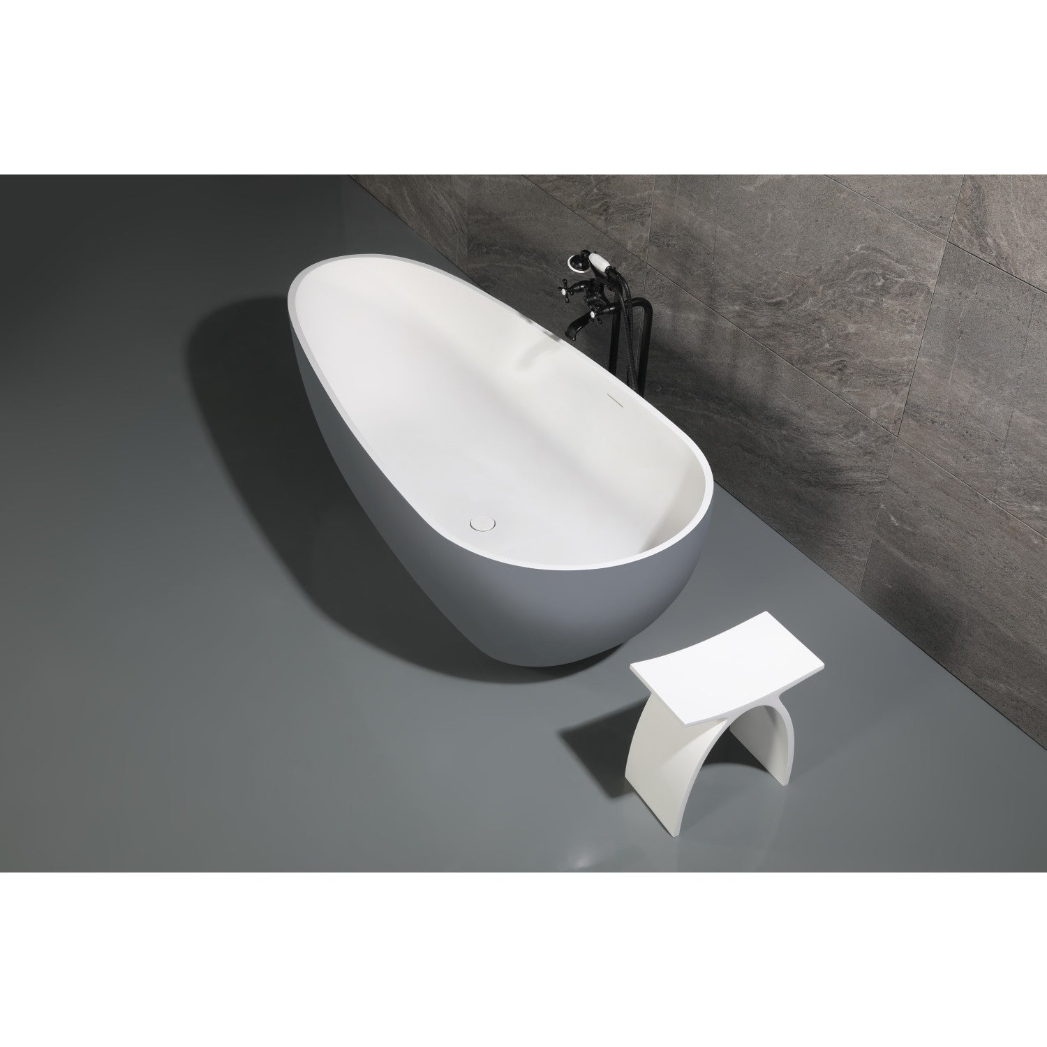 Arcticstone VRTOV713422WG 72 Inch Freestanding Acrylic Bathtub - Double Ended Egg Shape with Drain, Glossy White & Matte Gray - Perfect for Modern Bathroom, Spa Retreat, Luxury Home Renovation