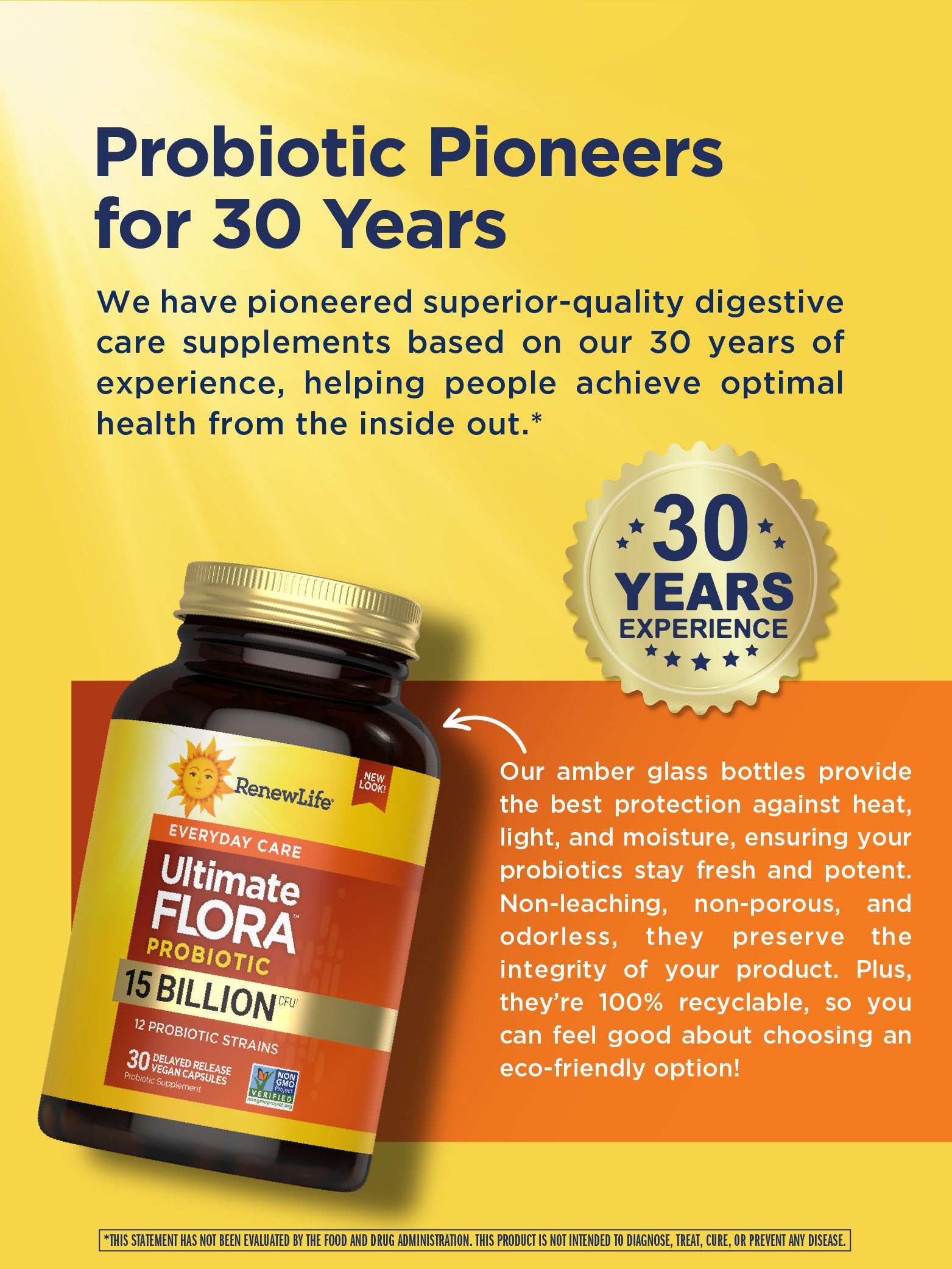 Ultimate Flora Everyday Care Probiotic 15 Billion CFU - 30 Count Delayed Release Vegan Capsules for Digestive & Immune Support - Daily Gut Health Supplement for Women & Men