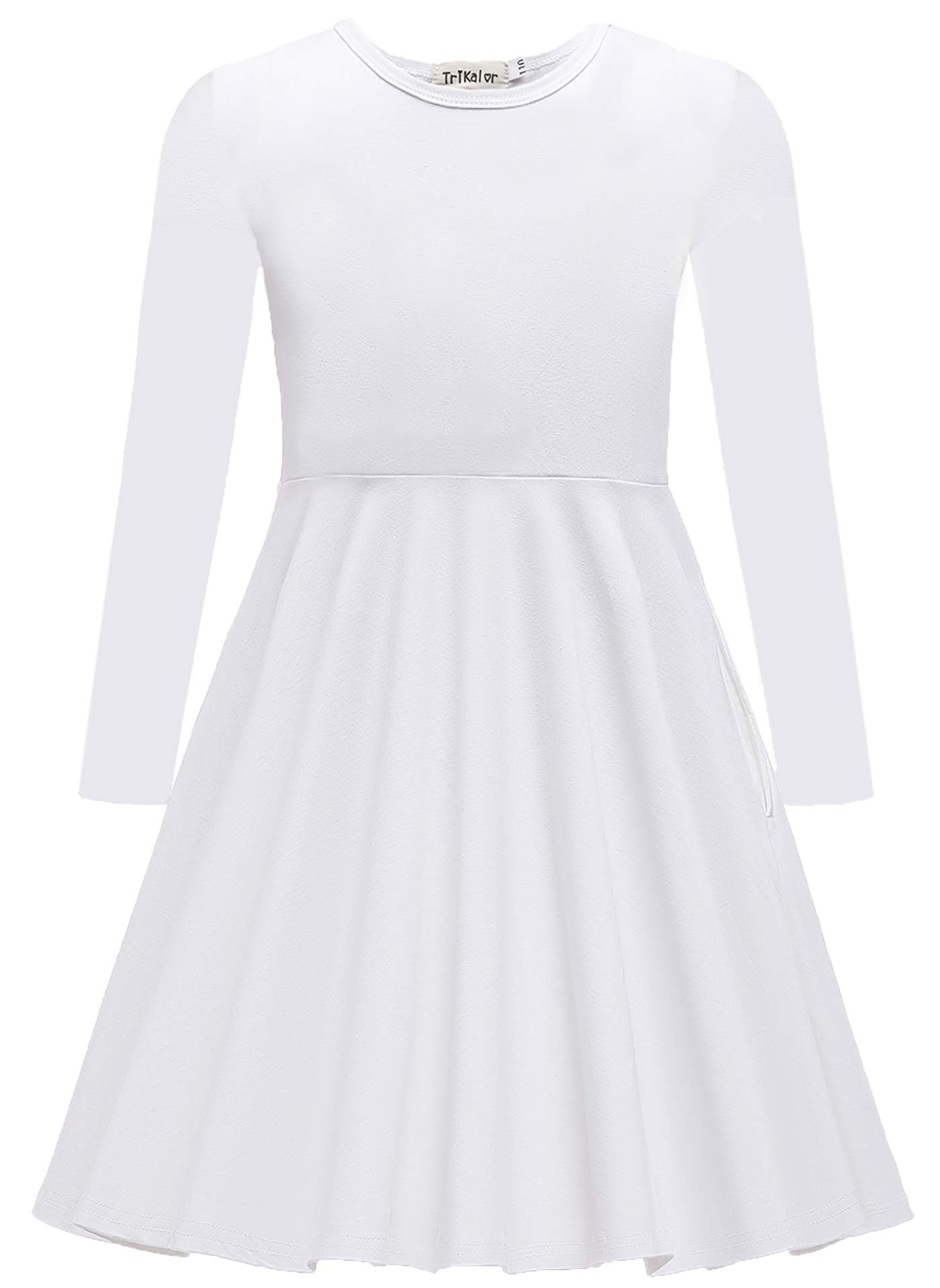 TriKalor Girls Short Sleeve Solid Color Skater Dress with Pockets - Twirly Casual Dresses for Toddler & Kids - Perfect for Playdates, Birthday Parties & Everyday Wear