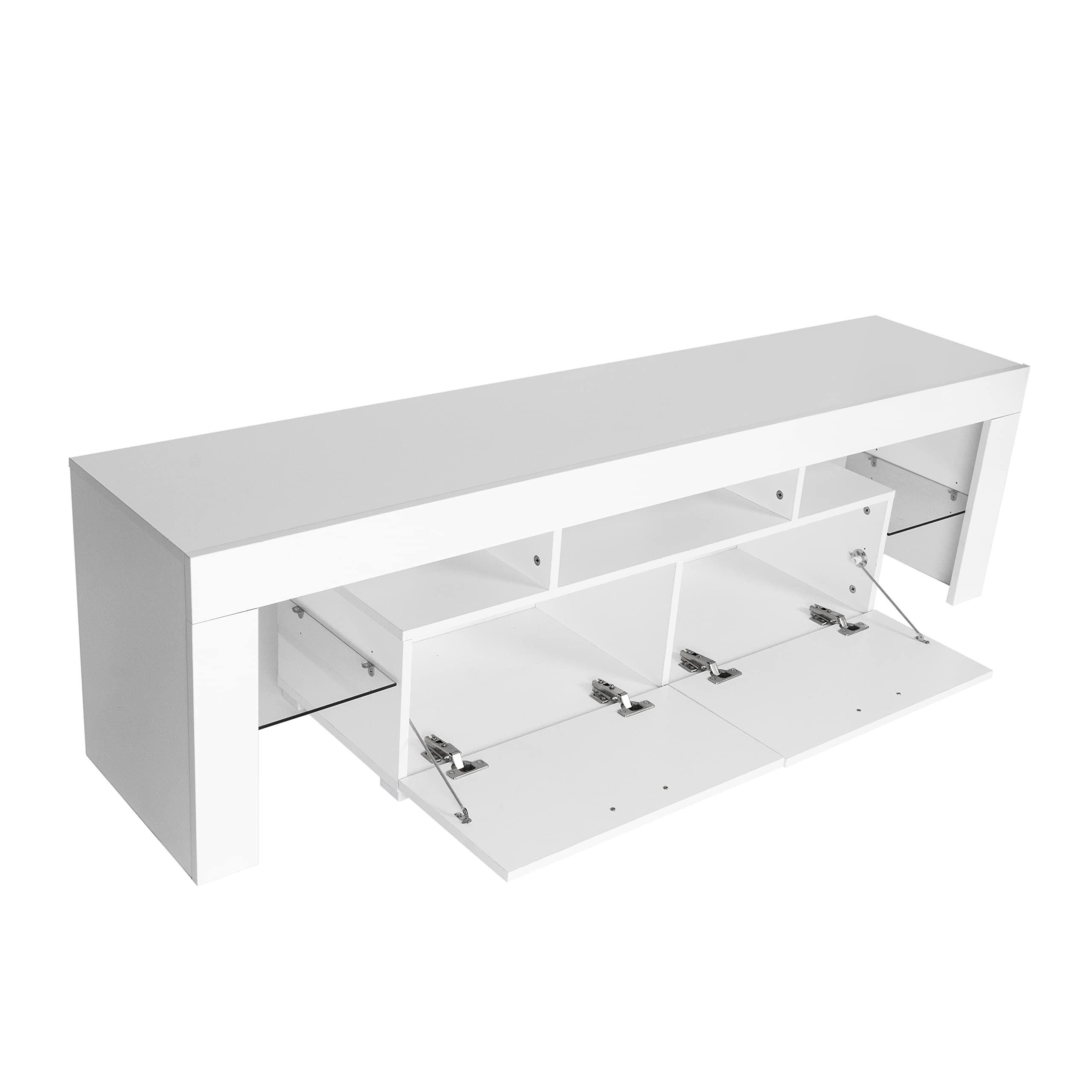 Modern LED TV Stand with High Gloss Finish - White TV Cabinet with Storage for Living Room, Bedroom & Lounge - Easy Assembly Entertainment Center for Flat Screen TVs