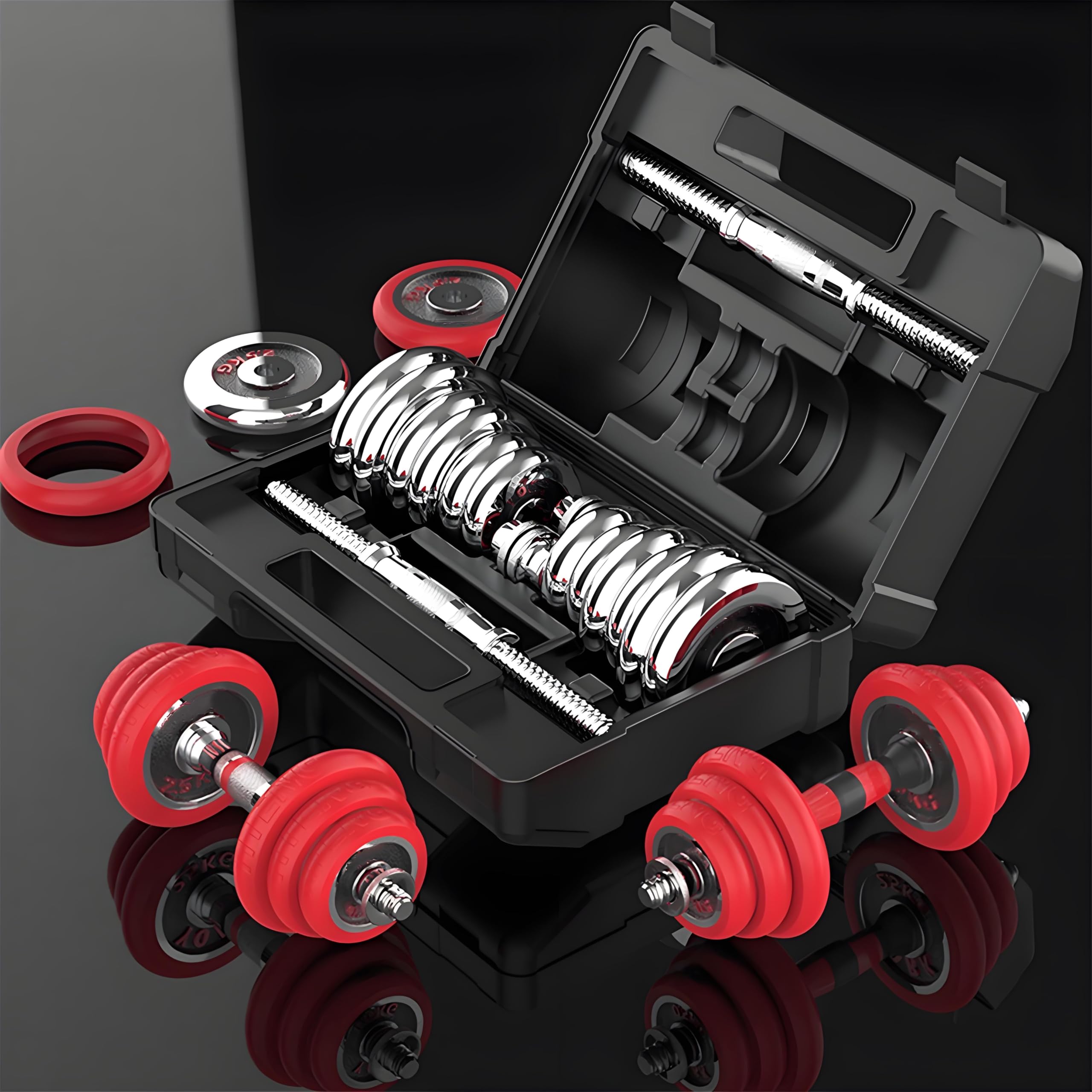 HAKENO Adjustable Dumbbell Set - 3-in-1 Cast Iron Free Weights with Anti-Slip Metal Handle & Connecting Rod for Home Gym, Strength Training, Full Body Workout | Perfect for Weight Lifting, CrossFit, and Muscle Building at Home