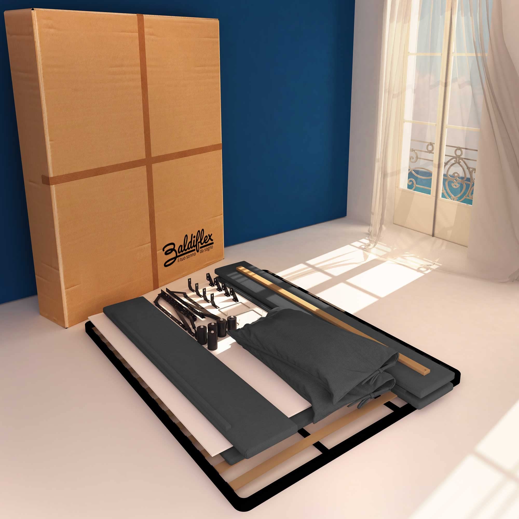 Baldiflex Single Bed with Storage - Licia Soft Synthetic Leather, Slatted Base for Single Mattresses, 120 x 200 cm, Padded Headboard, Dark Gray - Perfect for Small Bedrooms, Guest Rooms & Studio Apartments