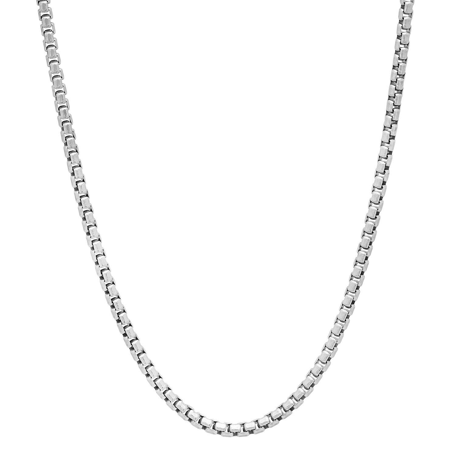 2mm Polished Rhodium Plated Silver Round Box Chain Necklace for Women - Dainty Layering Necklace, Gift Box Included - Perfect for Everyday Wear, Date Nights & Special Occasions