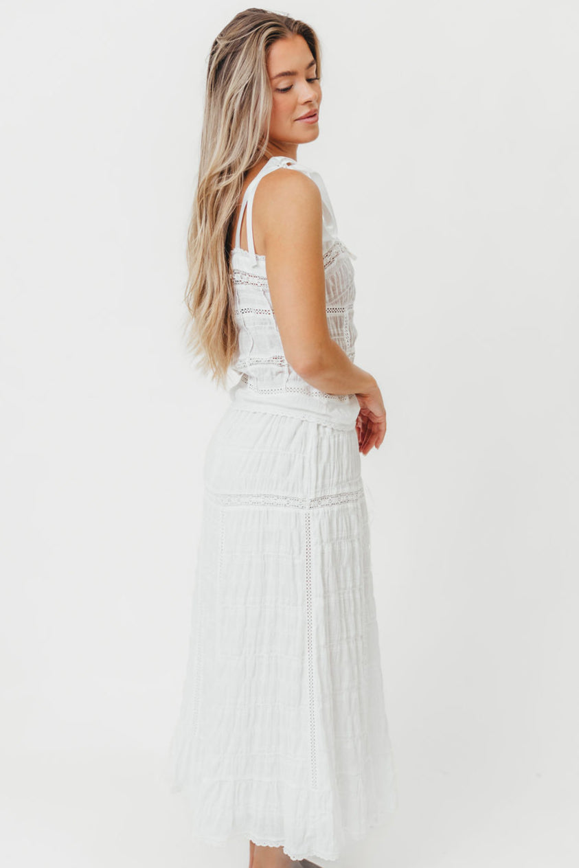 Viola Cotton Top and Skirt Set for Women - Soft White Summer Outfit - Perfect for Casual Wear, Beach Vacation & Boho Style Fashion