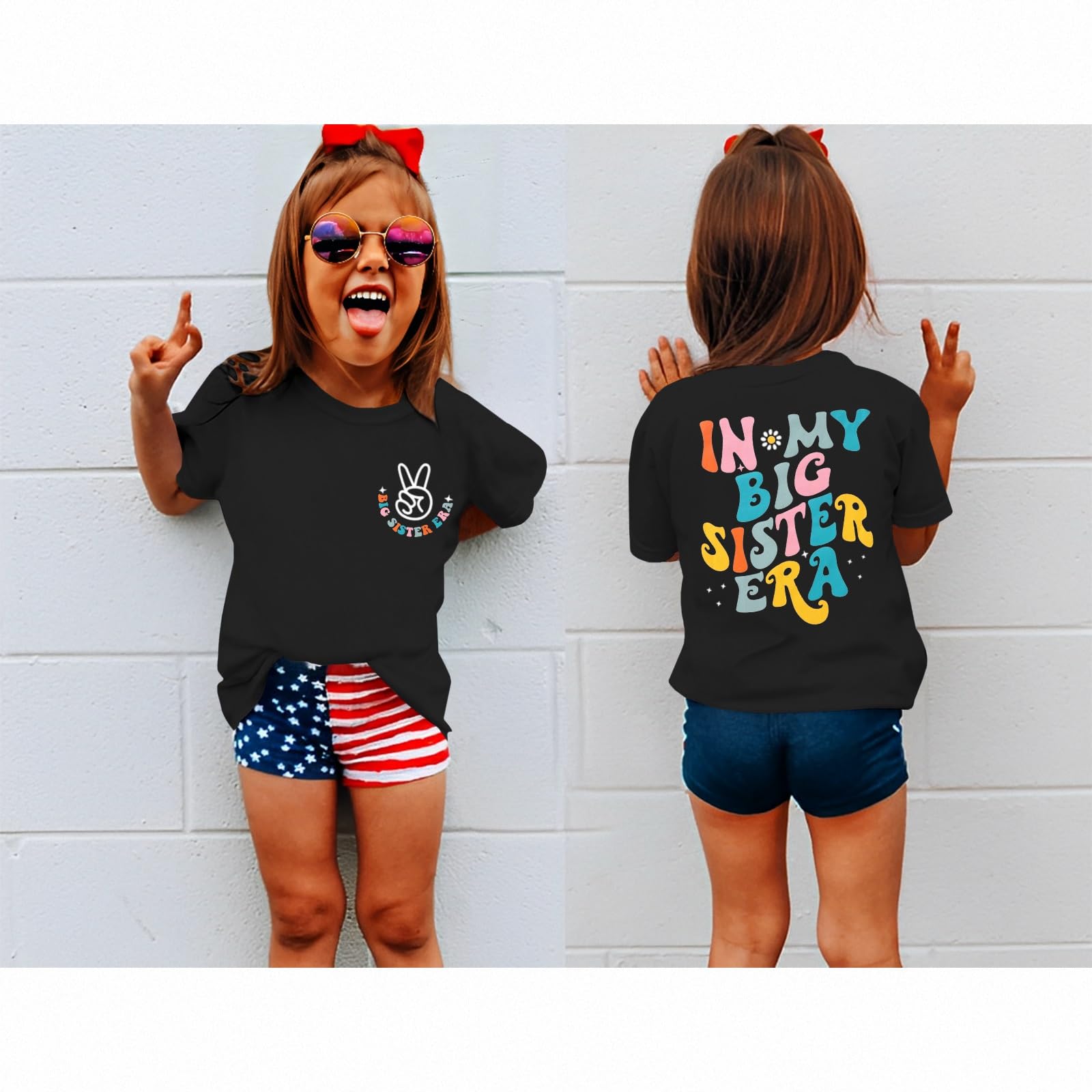 KEKEMI Big Sister Announcement T-Shirt for Toddler Girls - Cute Short Sleeve Big Sis Graphic Tee - Perfect for Sibling Reveal, Family Photos & Special Occasions