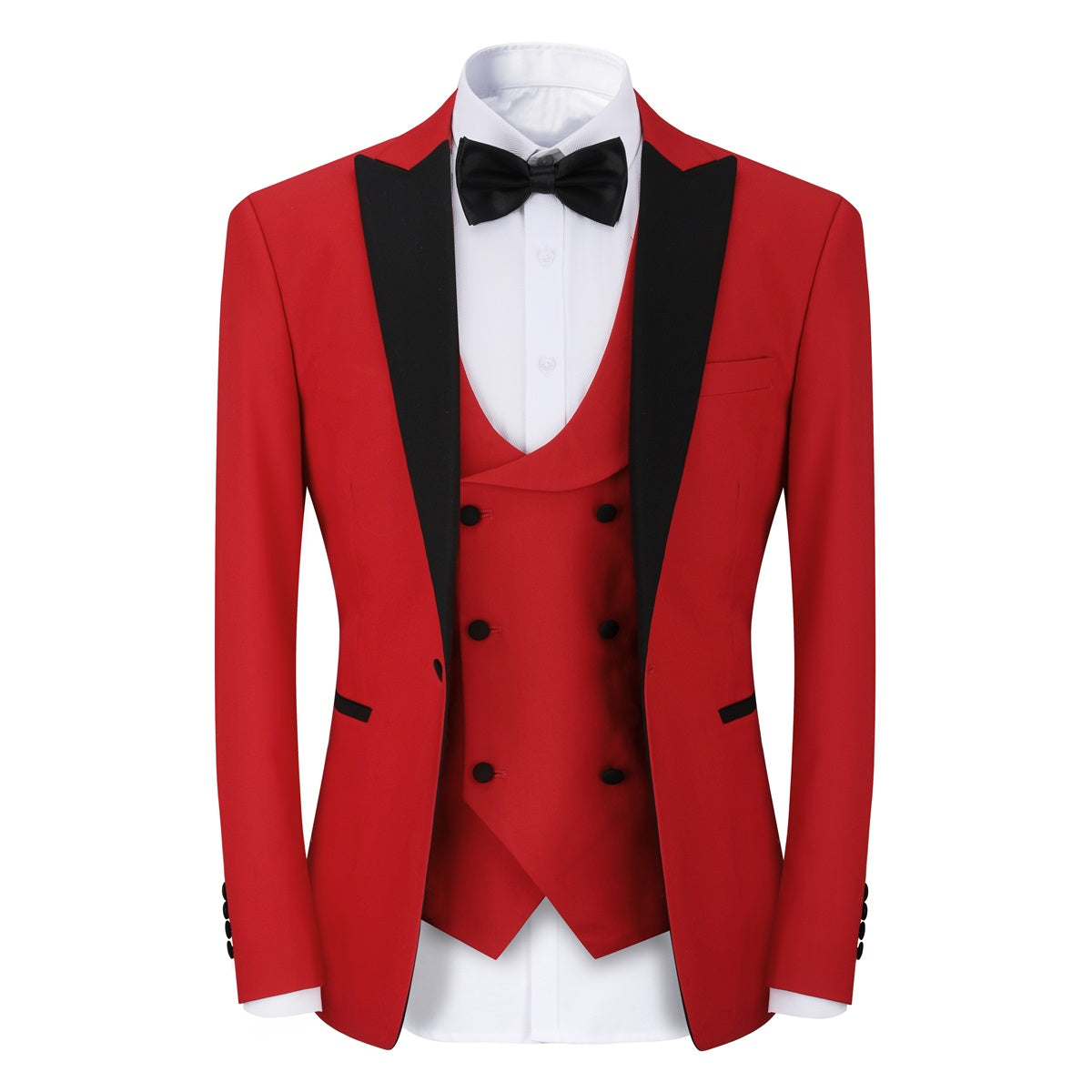 3 Piece Men's Slim Fit One Button Tuxedo Suit with Peaked Lapel - Formal Red Wedding, Prom, Gala & Business Attire for Special Occasions