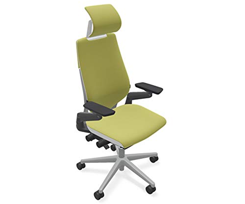 Steelcase Gesture Ergonomic Office Chair with Headrest - Cogent Connect Wasabi Fabric & Platinum Frame - Adjustable Lumbar Support for Home & Office Workspaces - Perfect for Long Hours Sitting, Gaming & Remote Work