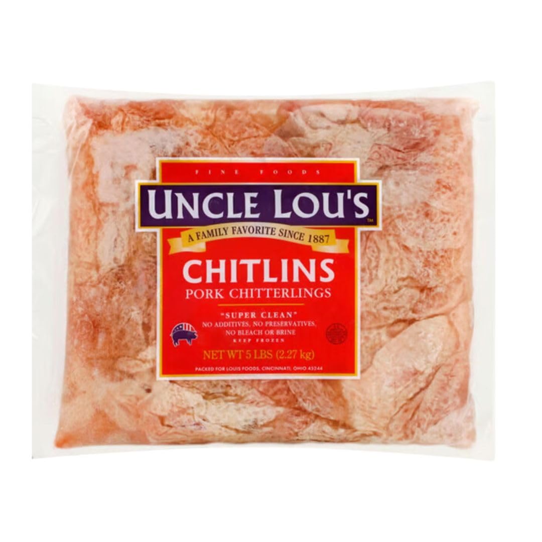Uncle Lou's Premium Clean Pork Chitlins - 5lb Bulk Pack (4 Bags) | Authentic Southern Soul Food Ingredient for Family Dinners & Holiday Cooking