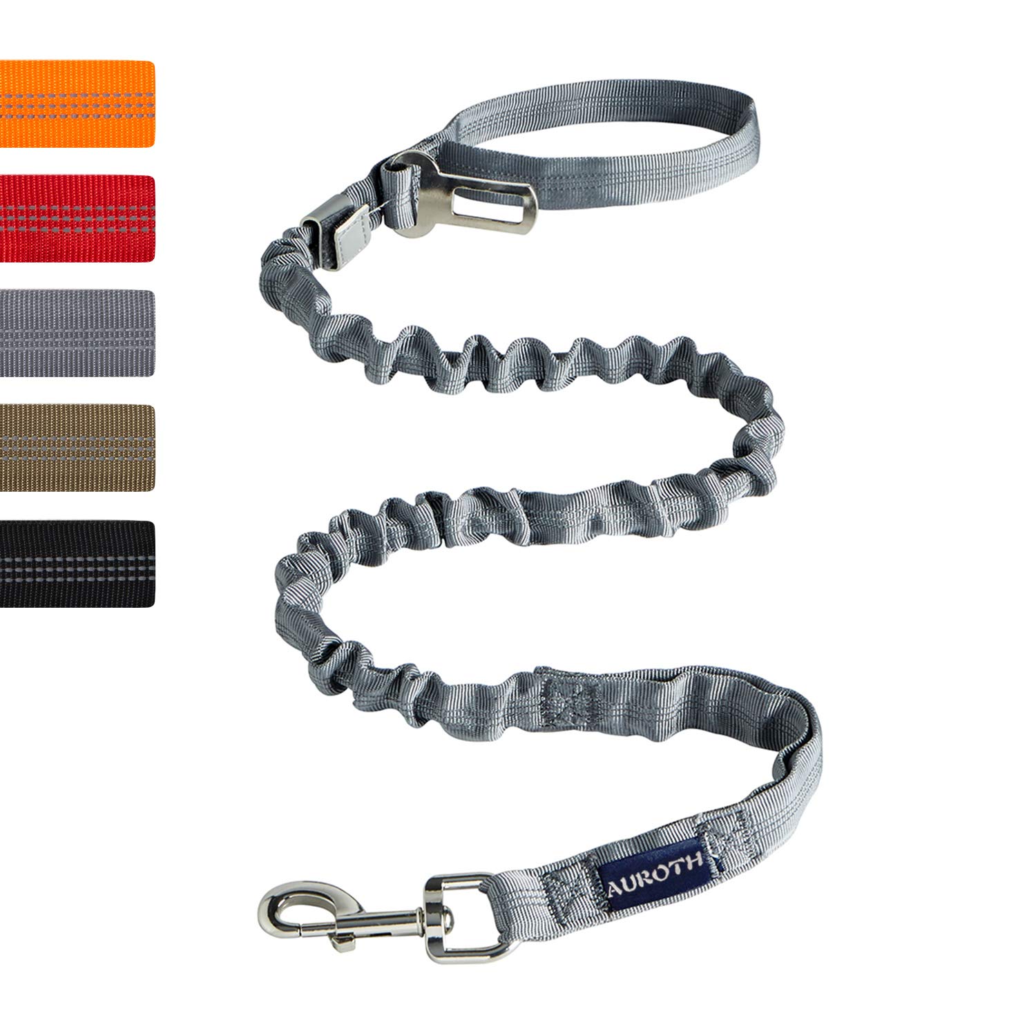 **AUROTH Heavy Duty Bungee Dog Leash for Large Dogs - 6FT No Pull Shock Absorbing Leash with 2 Padded Handles - Ideal for Training Medium to Large Breed Dogs (Grey) - Perfect for Walking, Running & Outdoor Adventures**