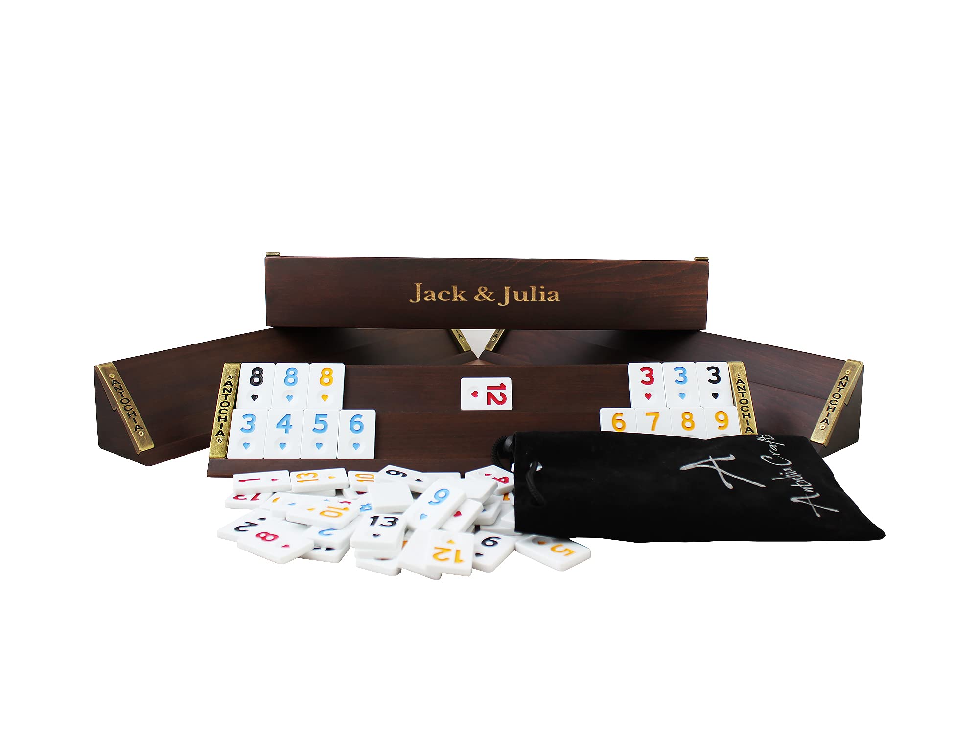 6 Players Straight Rummy Game Set - Personalized Wooden Okey Board Game with Custom Names | Family Game Night, Casino Party & Gift Idea