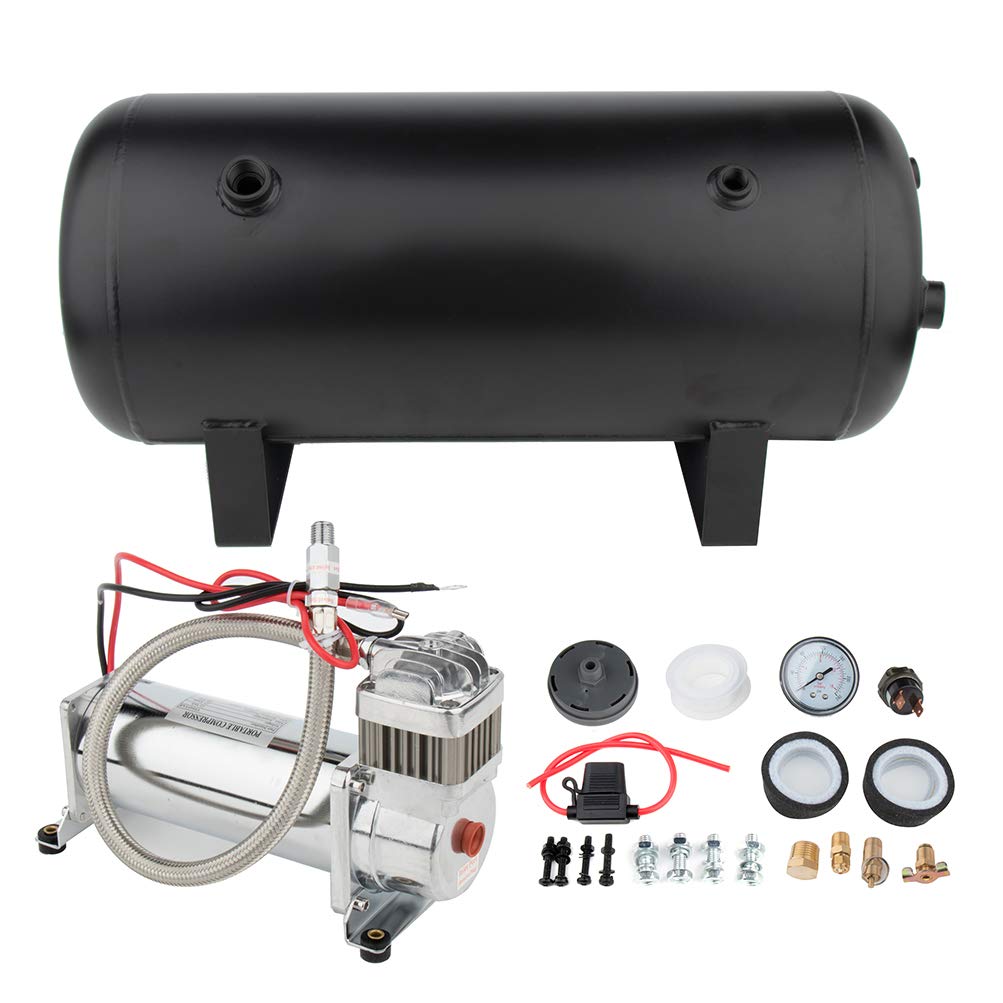 **5 Gallon Train Air Horn Tank with 200 PSI Air Compressor - Complete Onboard System Kit for Cars, Trucks, SUVs, Motorcycles & Boats - Easy Installation for Loud Warning & Safety Alerts**    *(Use Case: Ideal for emergency alerts, off-road adventures, marine safety, and heavy-duty vehicle warnings.)*