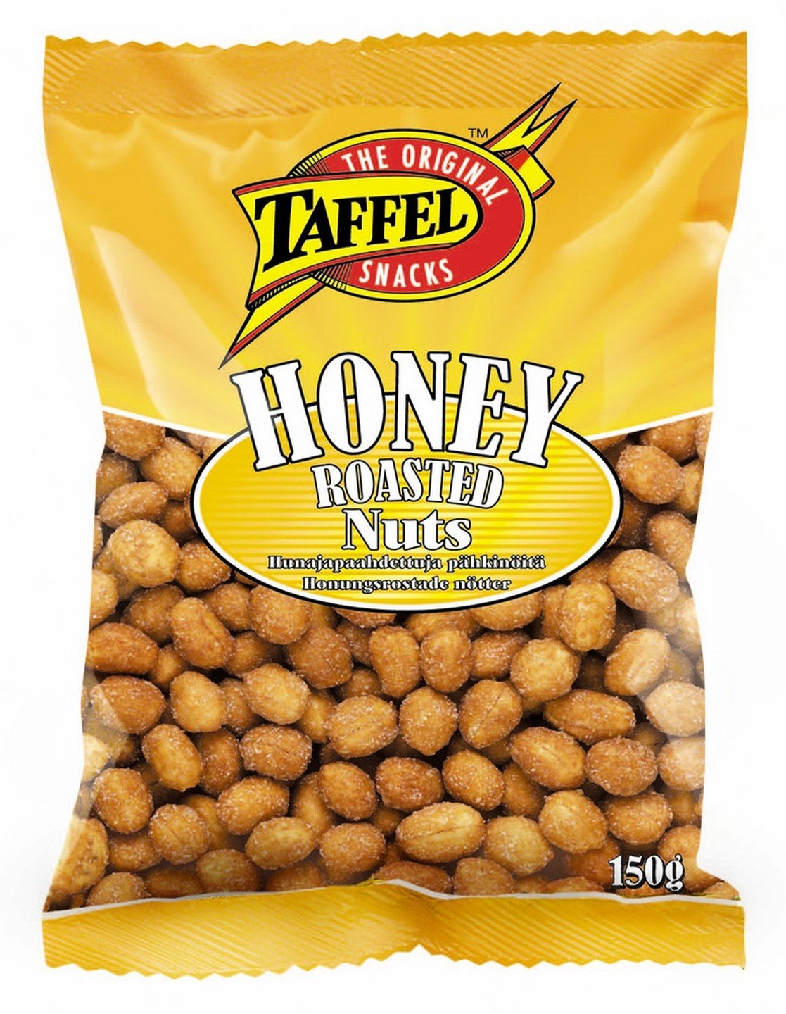 Premium Finnish Honey Roasted Peanuts - Taffel Original Honey Nuts (150g Bag) - Crunchy Sweet Snack for Office, Travel & Healthy Munching