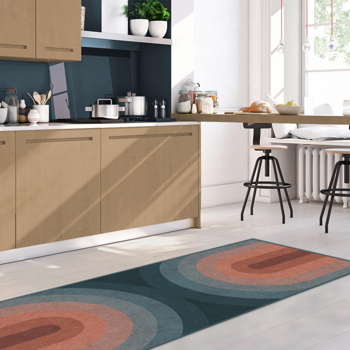 Ruggable Washable 2x7 Runner Rug in Absida Teal - Non-Slip Kitchen Runner, Hallway Carpet for Entryway, Living Room, Bedroom & Office with Gripper Pad | Perfect for High-Traffic Areas & Pet-Friendly Homes