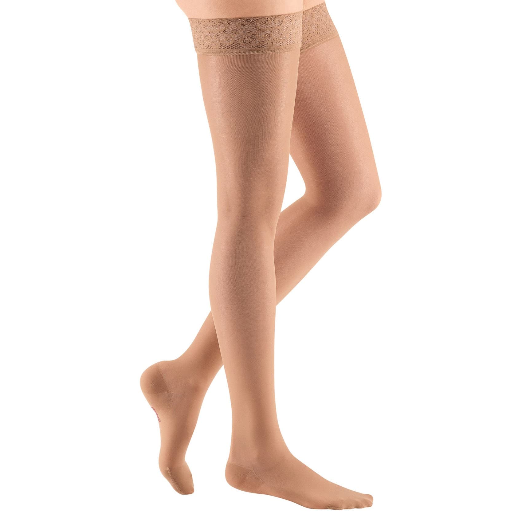 Mediven Sheer & Soft 20-30 mmHg Thigh High Compression Stockings for Women - Closed Toe, Lace Top Band, Sheer Leg Support Hosiery (II-Petite, Natural) - Perfect for Varicose Vein Relief, Post-Surgery Recovery & All-Day Comfort