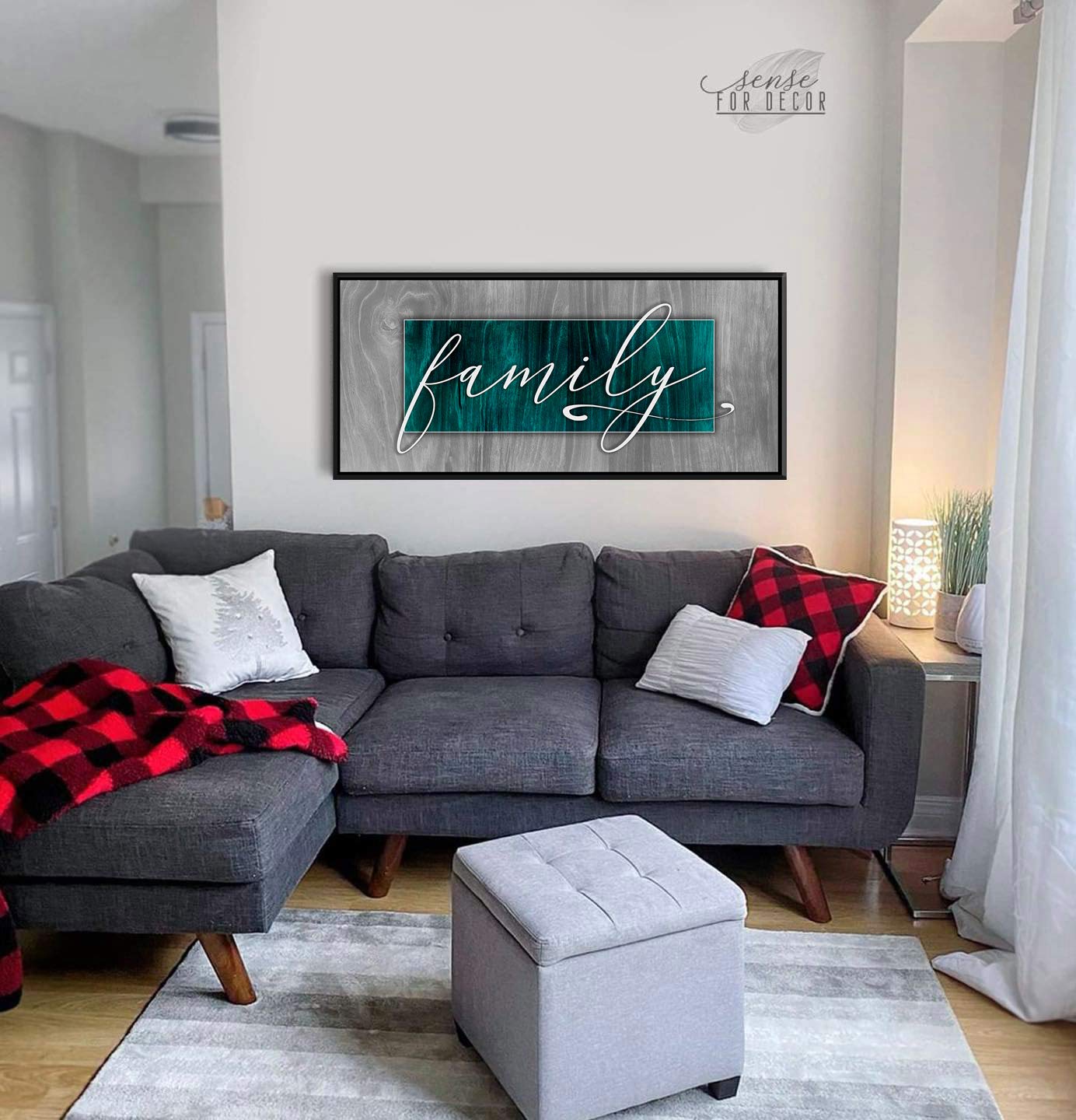 Farmhouse Family Sign Wall Decor - Rustic Teal & Black Floating Frame 42x19 - Perfect for Living Room, Entryway & Farmhouse Style Homes